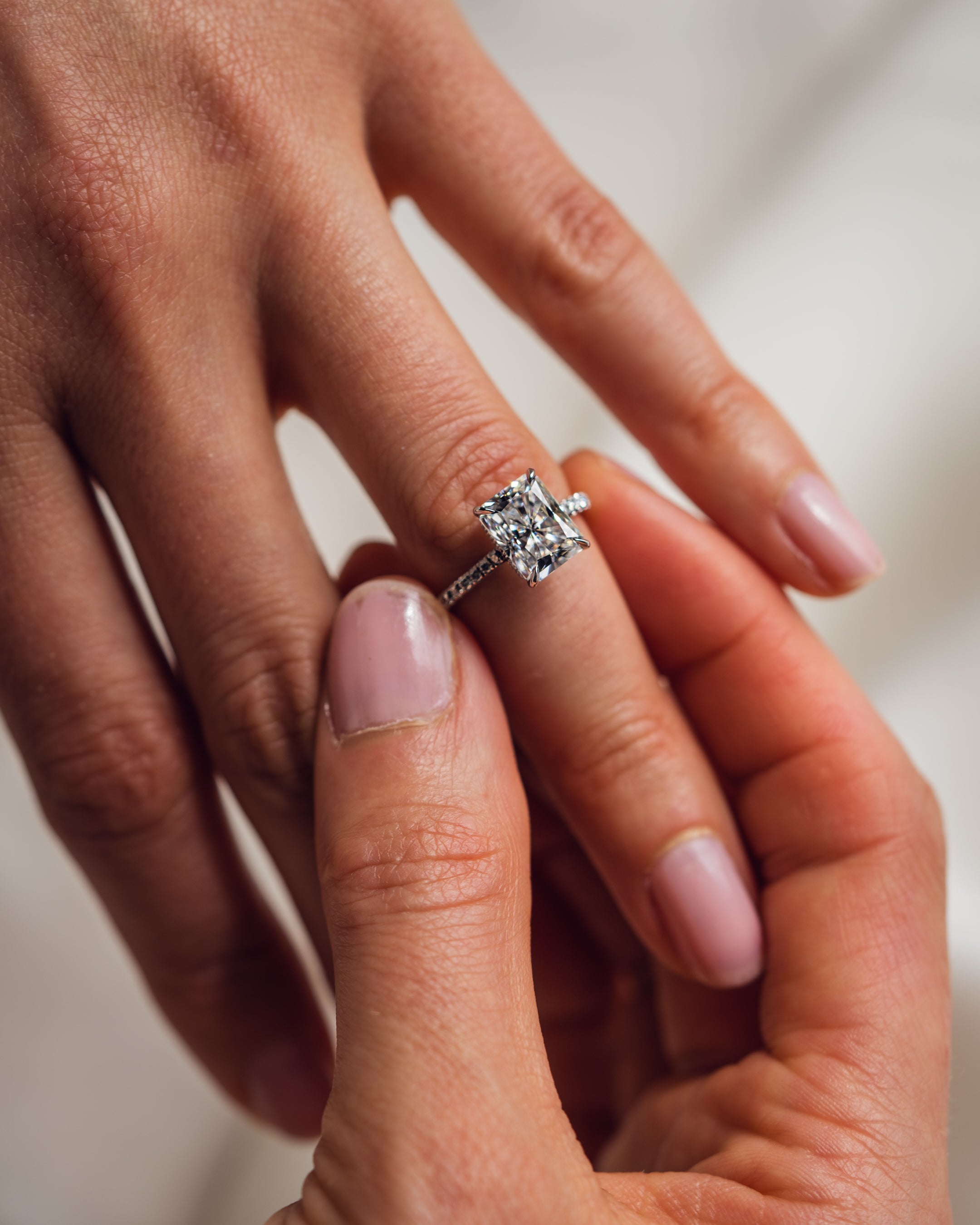 1.43 - 3.43 CT Radiant E/VS1 CVD Diamond Hidden Halo Pave Setting Engagement Ring - Camila Brown