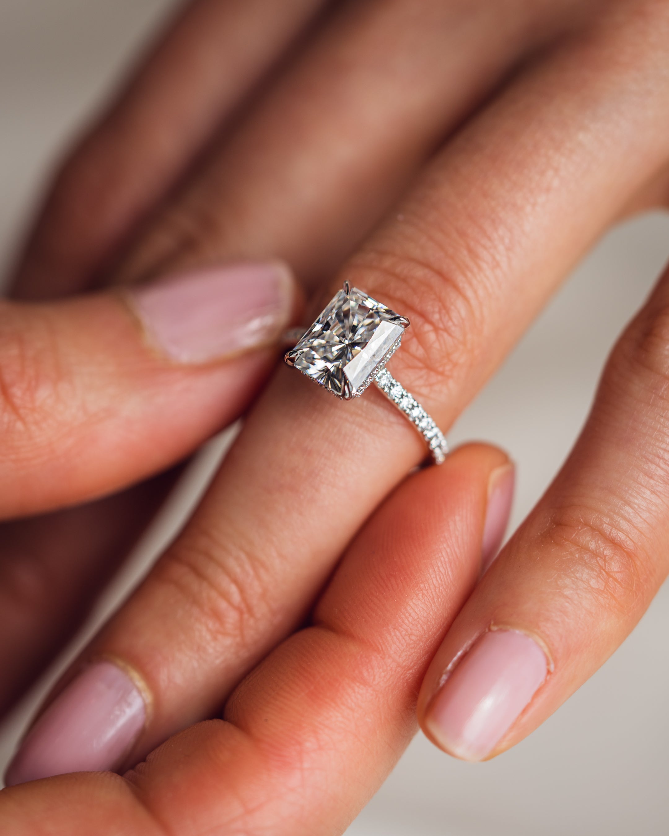 1.43 - 3.43 CT Radiant E/VS1 CVD Diamond Hidden Halo Pave Setting Engagement Ring - Camila Brown