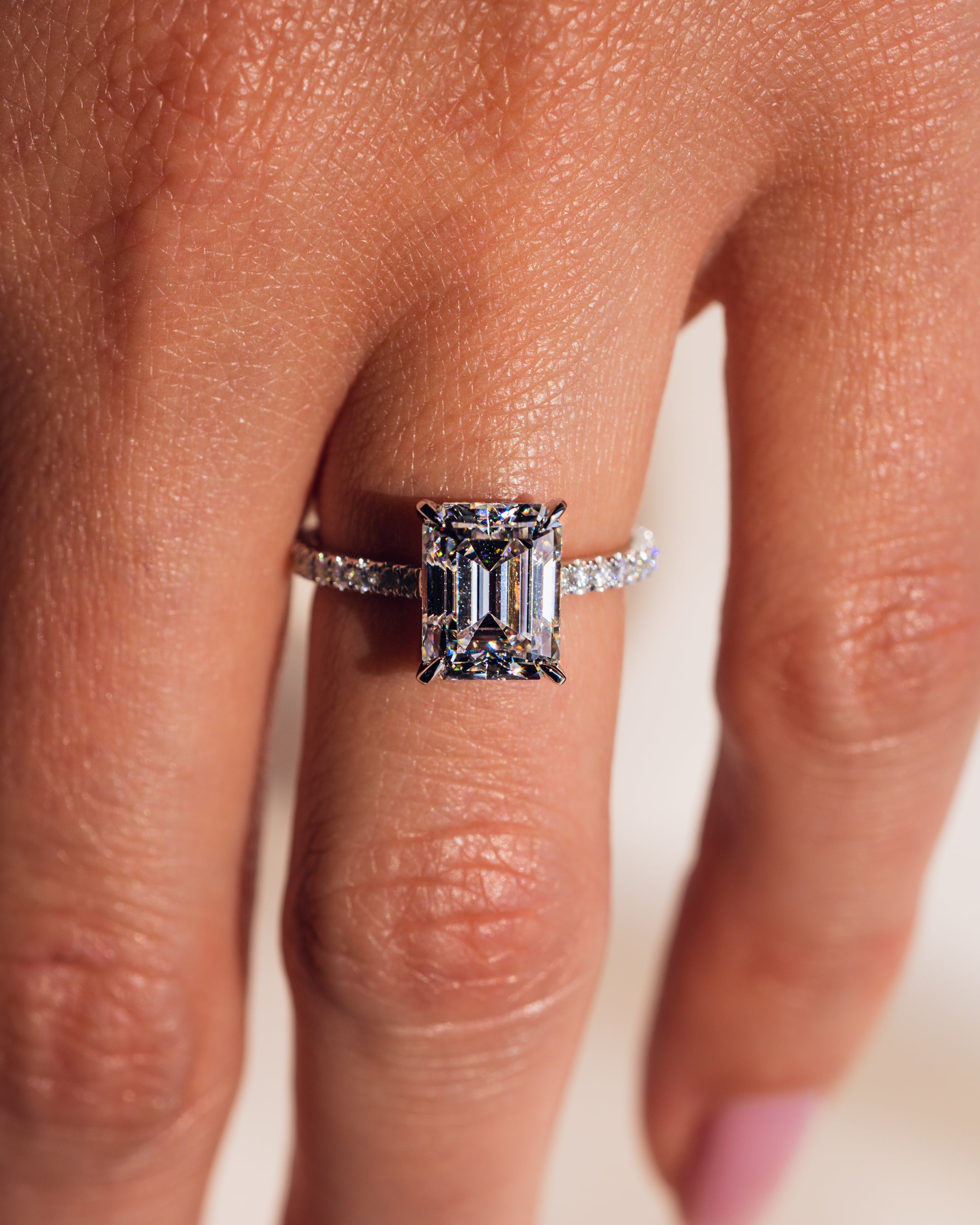 1.30 CT-3.30 CT Emerald F/VS2 CVD Diamond Hidden Halo Pave Setting Engagement Ring - Camila Brown