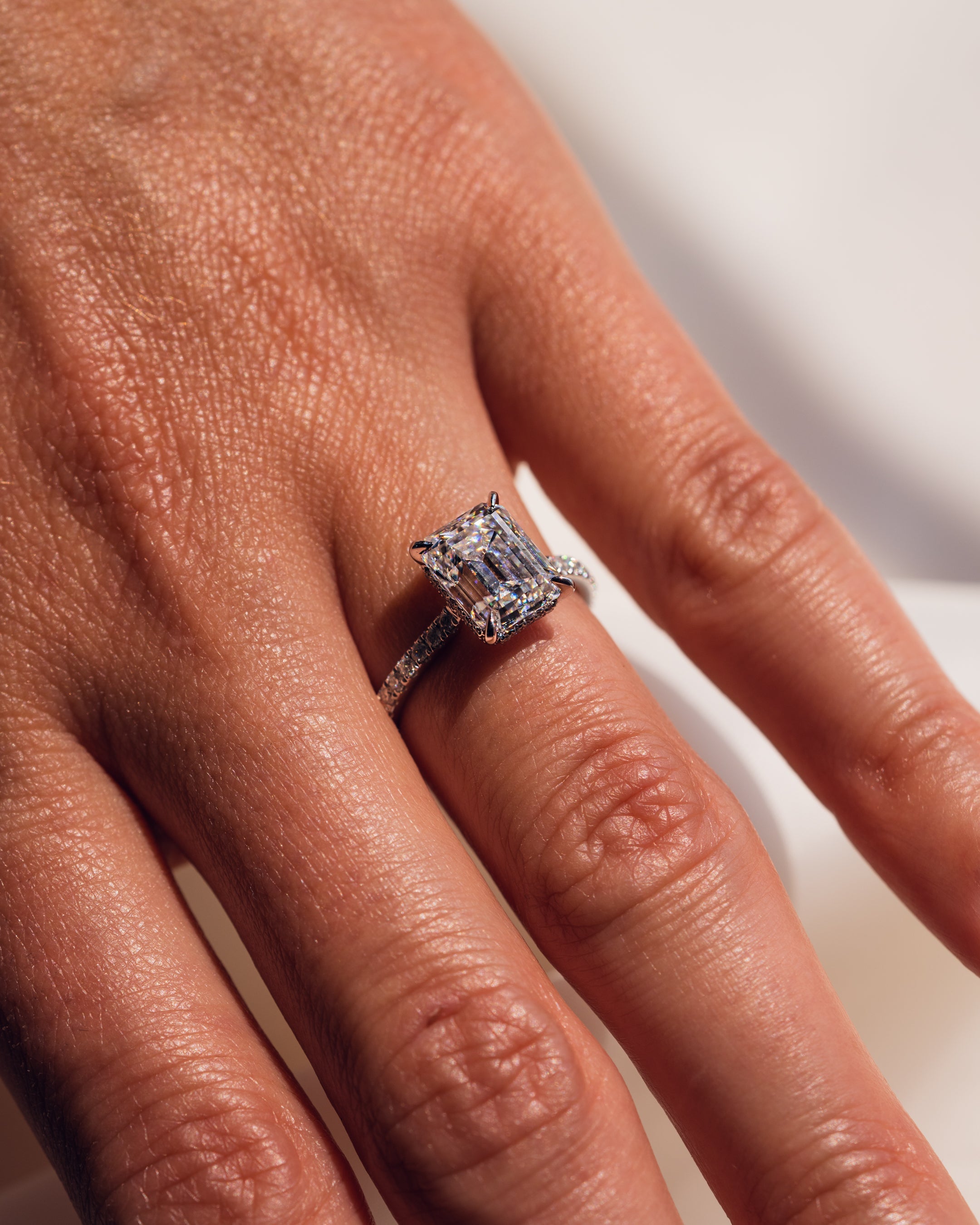 1.30 CT-3.30 CT Emerald F/VS2 CVD Diamond Hidden Halo Pave Setting Engagement Ring - Camila Brown