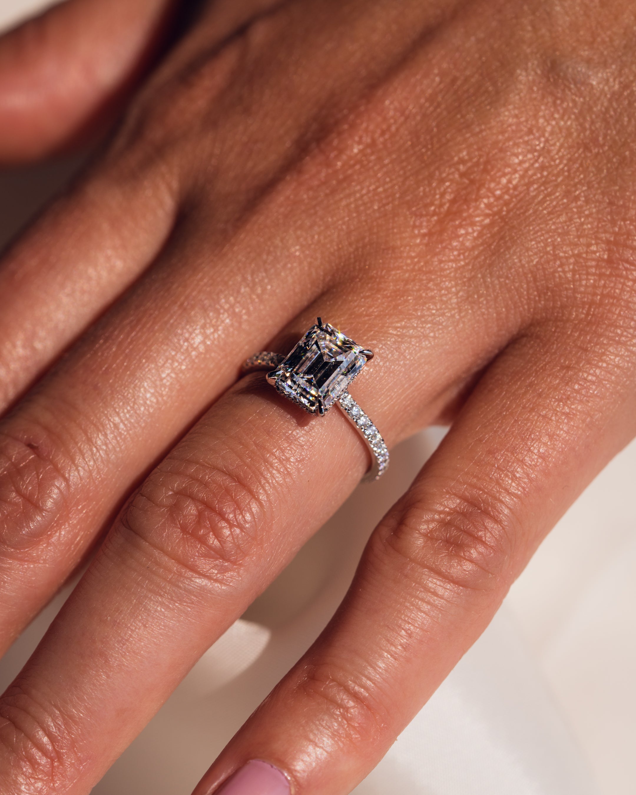 1.30 CT-3.30 CT Emerald F/VS2 CVD Diamond Hidden Halo Pave Setting Engagement Ring - Camila Brown