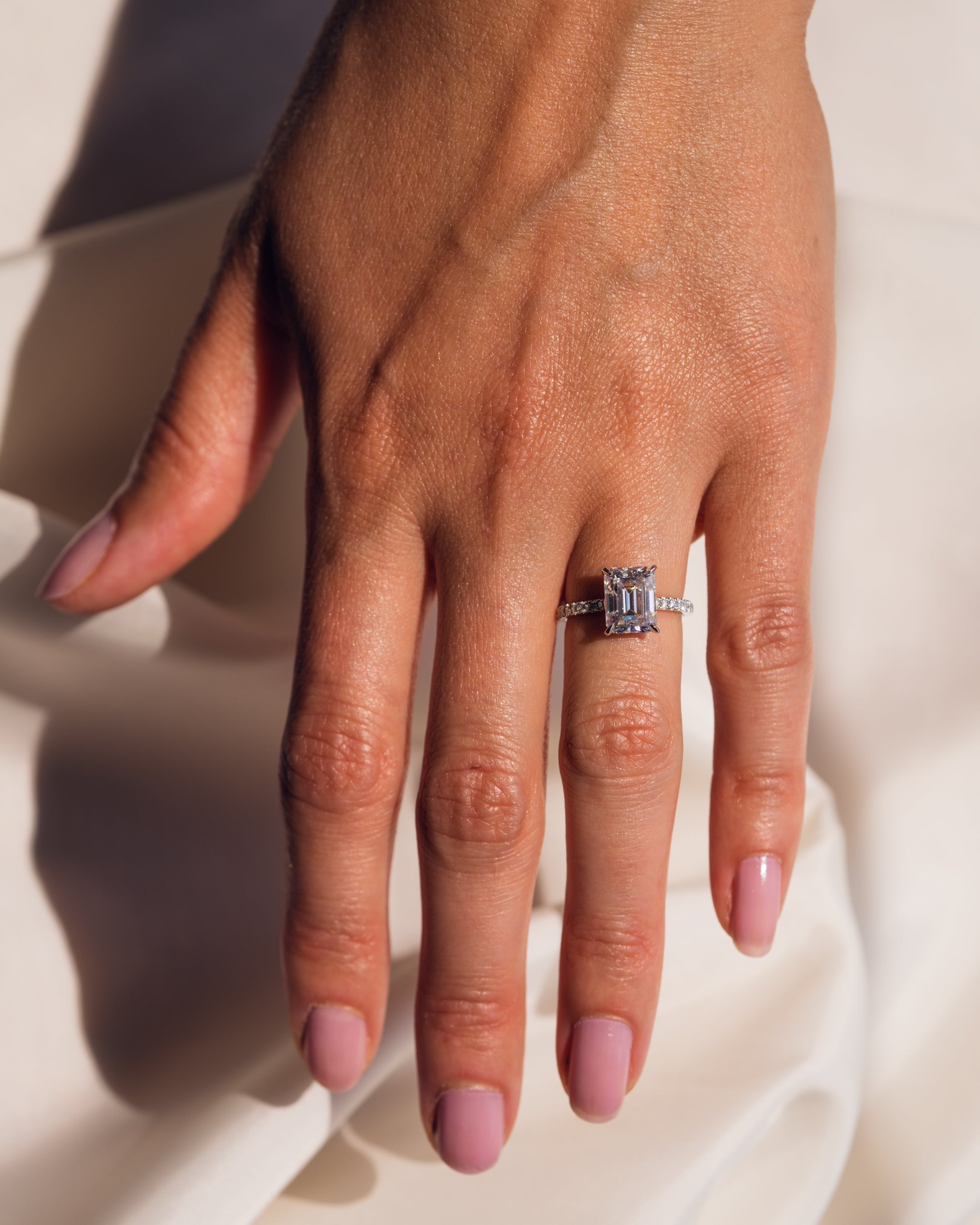 1.30 CT-3.30 CT Emerald F/VS2 CVD Diamond Hidden Halo Pave Setting Engagement Ring - Camila Brown