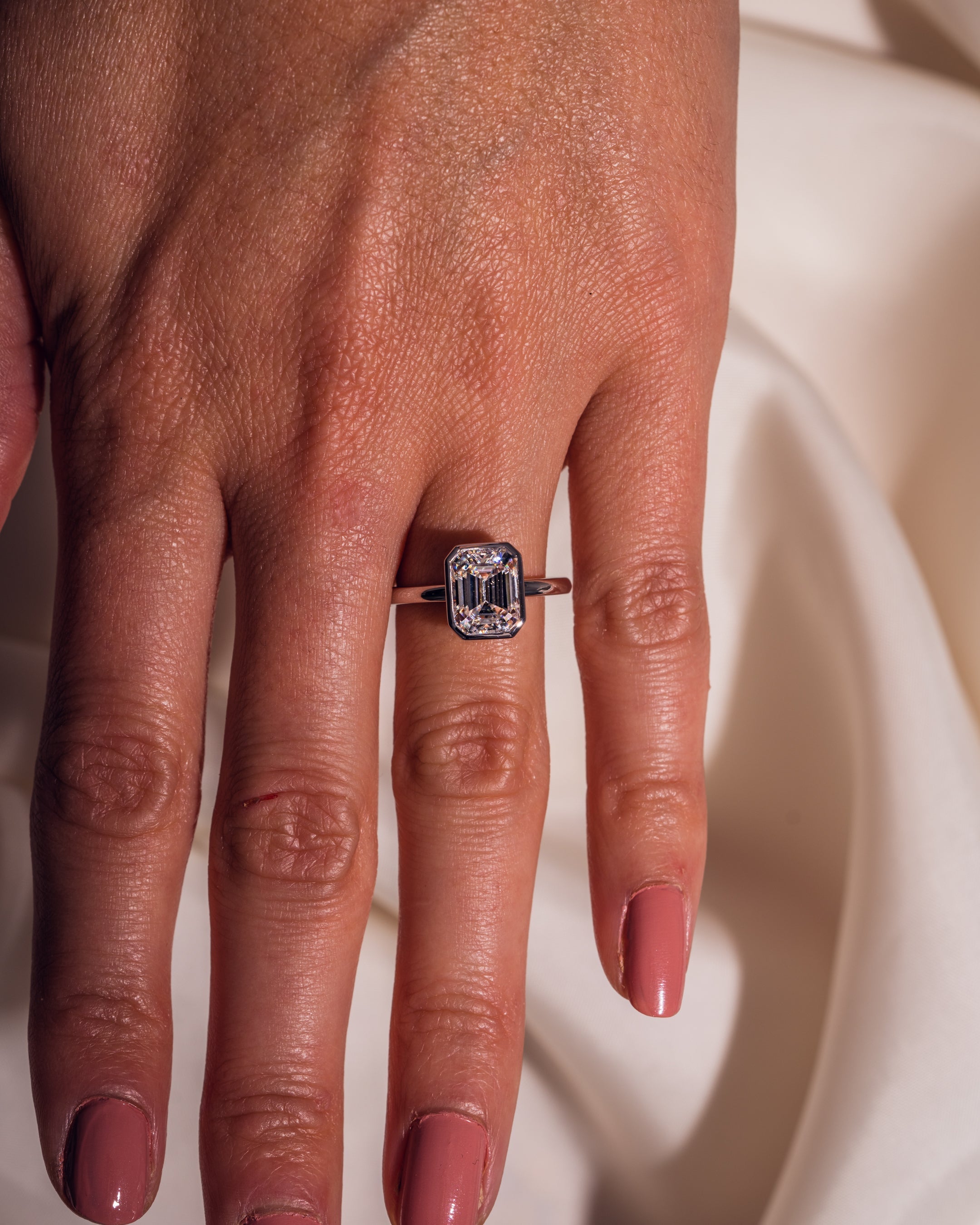 1.30-3.30 CT Emerald F/VS1 CVD Diamond Bezel Solitaire Engagement Ring - Camila Brown