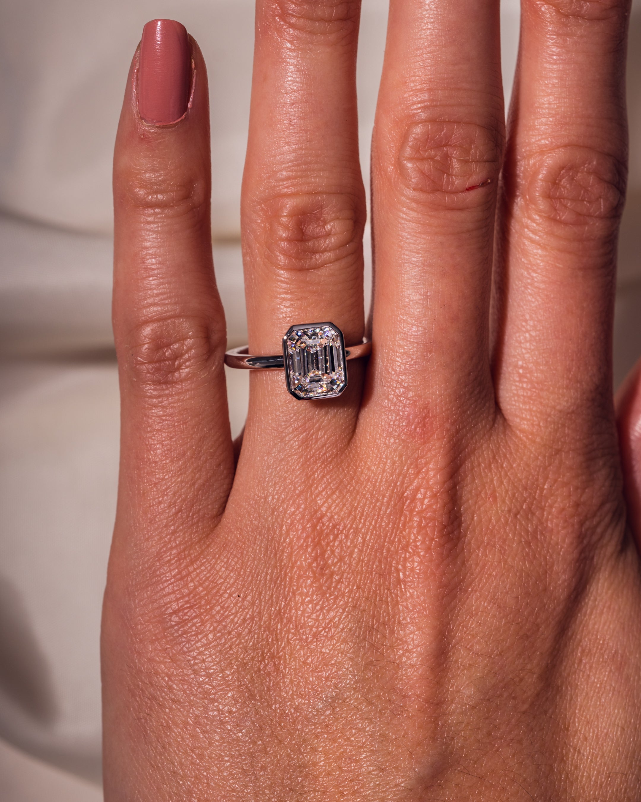 1.30-3.30 CT Emerald F/VS1 CVD Diamond Bezel Solitaire Engagement Ring - Camila Brown