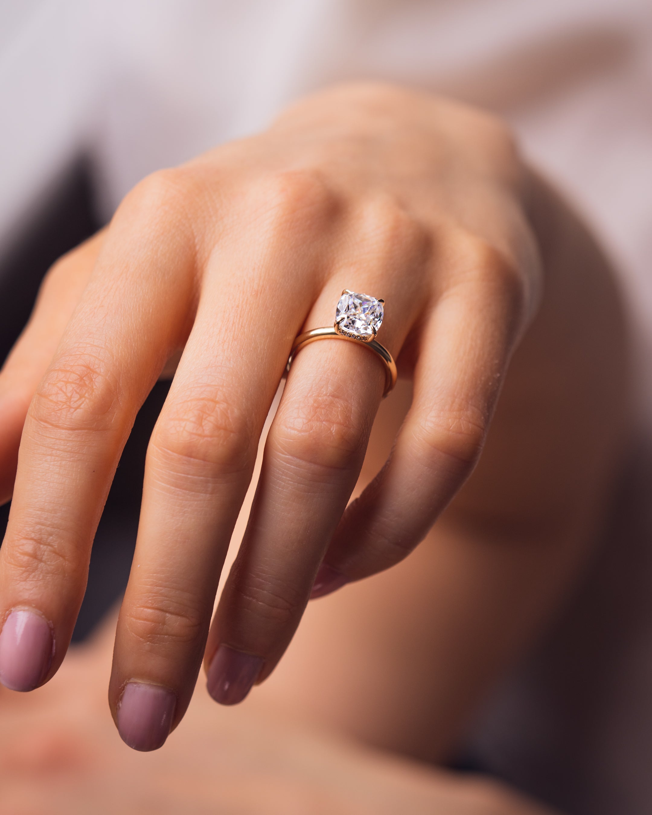 1.49 CT Cushion F/VS1 CVD Diamond Hidden Halo Engagement Ring - Camila Brown