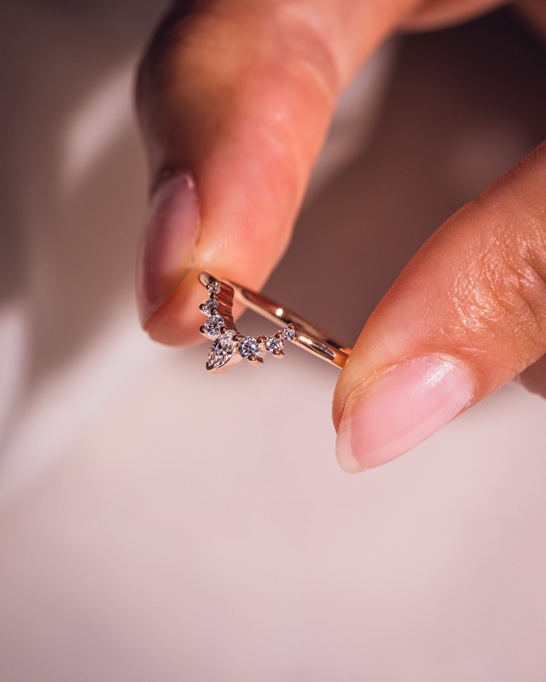 0.14 TCW Marquise & Round CVD Diamond Curved Wedding Band - Camila Brown