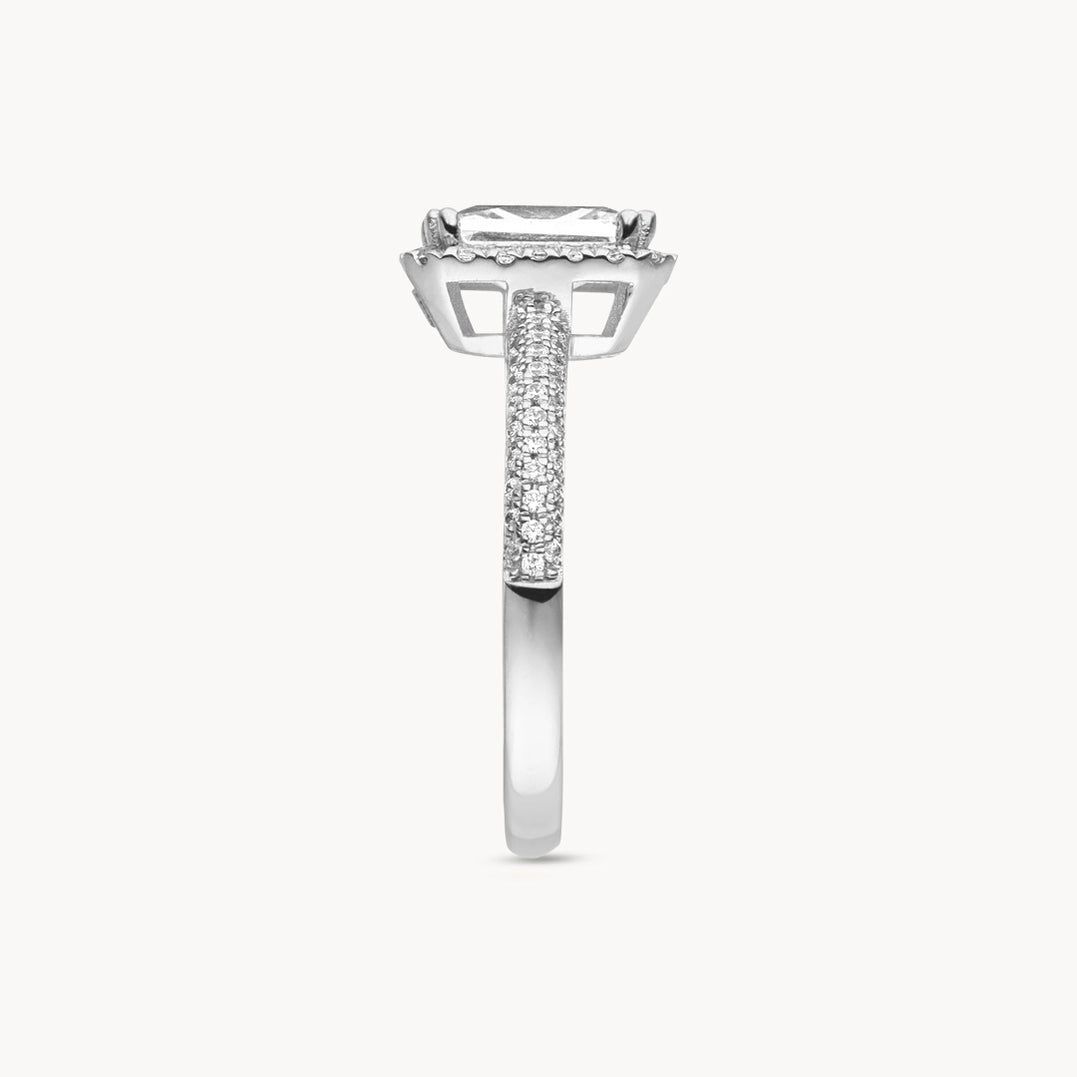 1.50 CT Emerald Cut E/VS1 CVD Diamond Halo Pave Setting Engagement Ring - Camila Brown