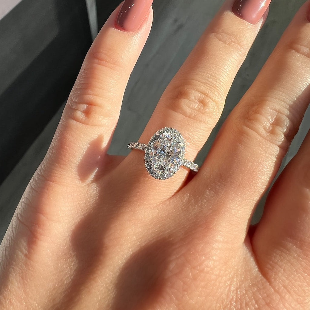 1.50 CT Oval F/VS1 CVD Diamond Halo Pave Setting Engagement Ring - Camila Brown