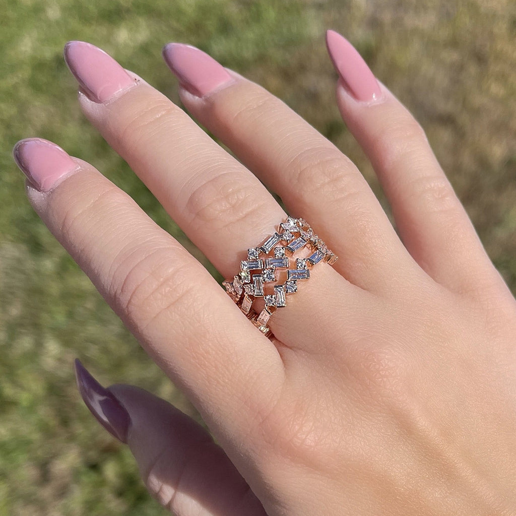 0.55 TCW Round, Baguette & Marquise CVD Diamond Cluster Wedding Band - Camila Brown