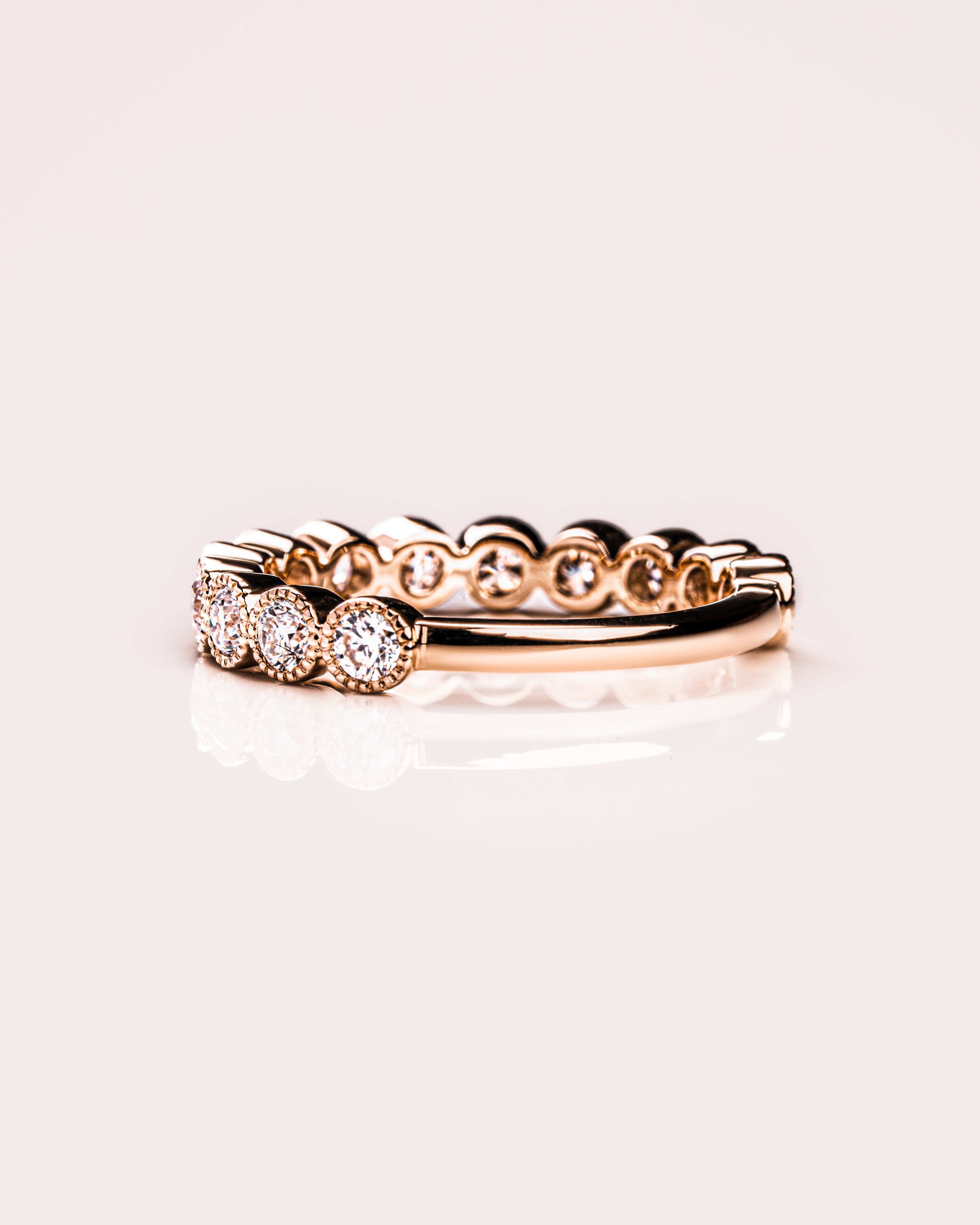 0.70 TCW Round CVD Diamond Milgrain Style Half Eternity Wedding Band - Camila Brown