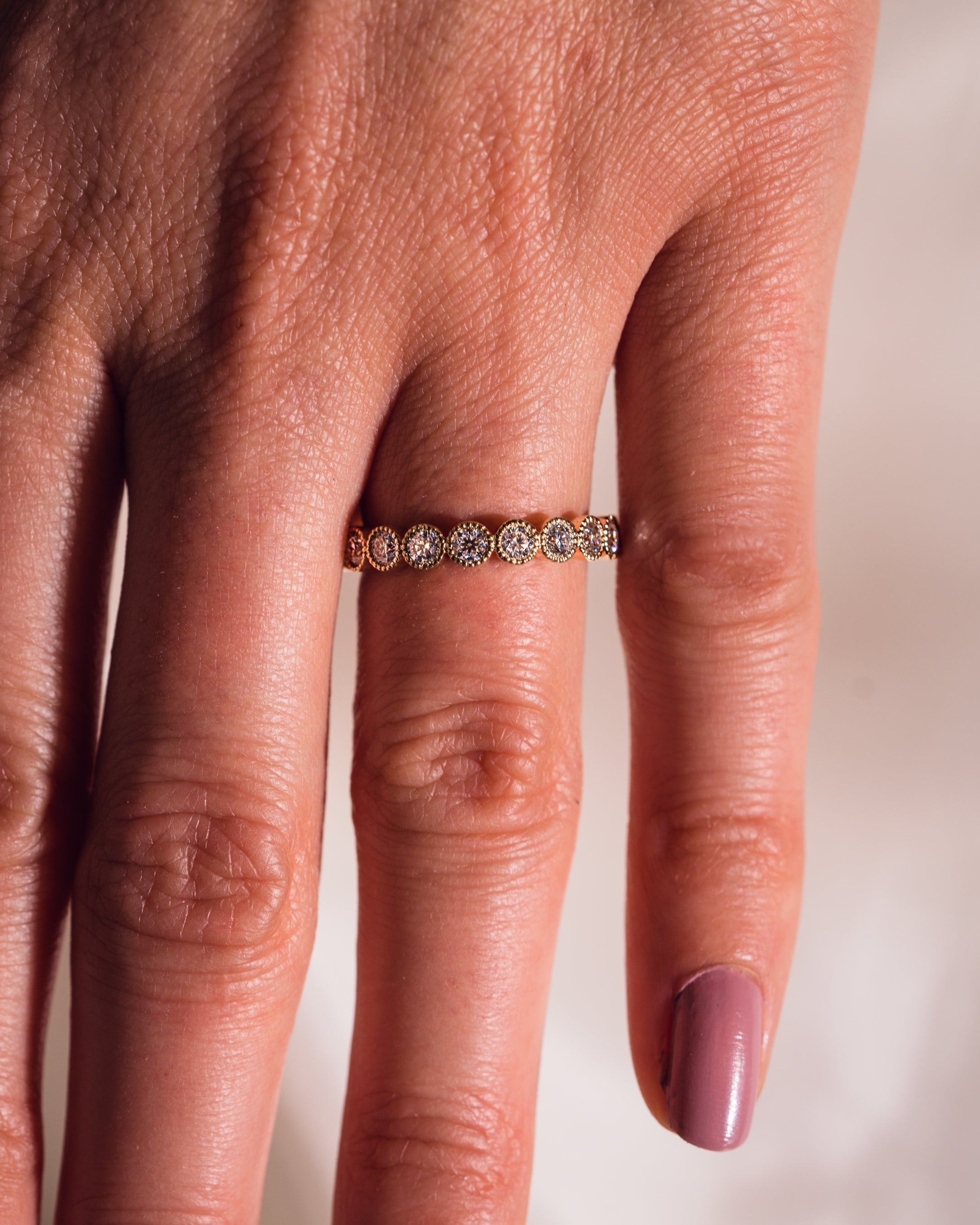 0.70 TCW Round CVD Diamond Milgrain Style Half Eternity Wedding Band - Camila Brown