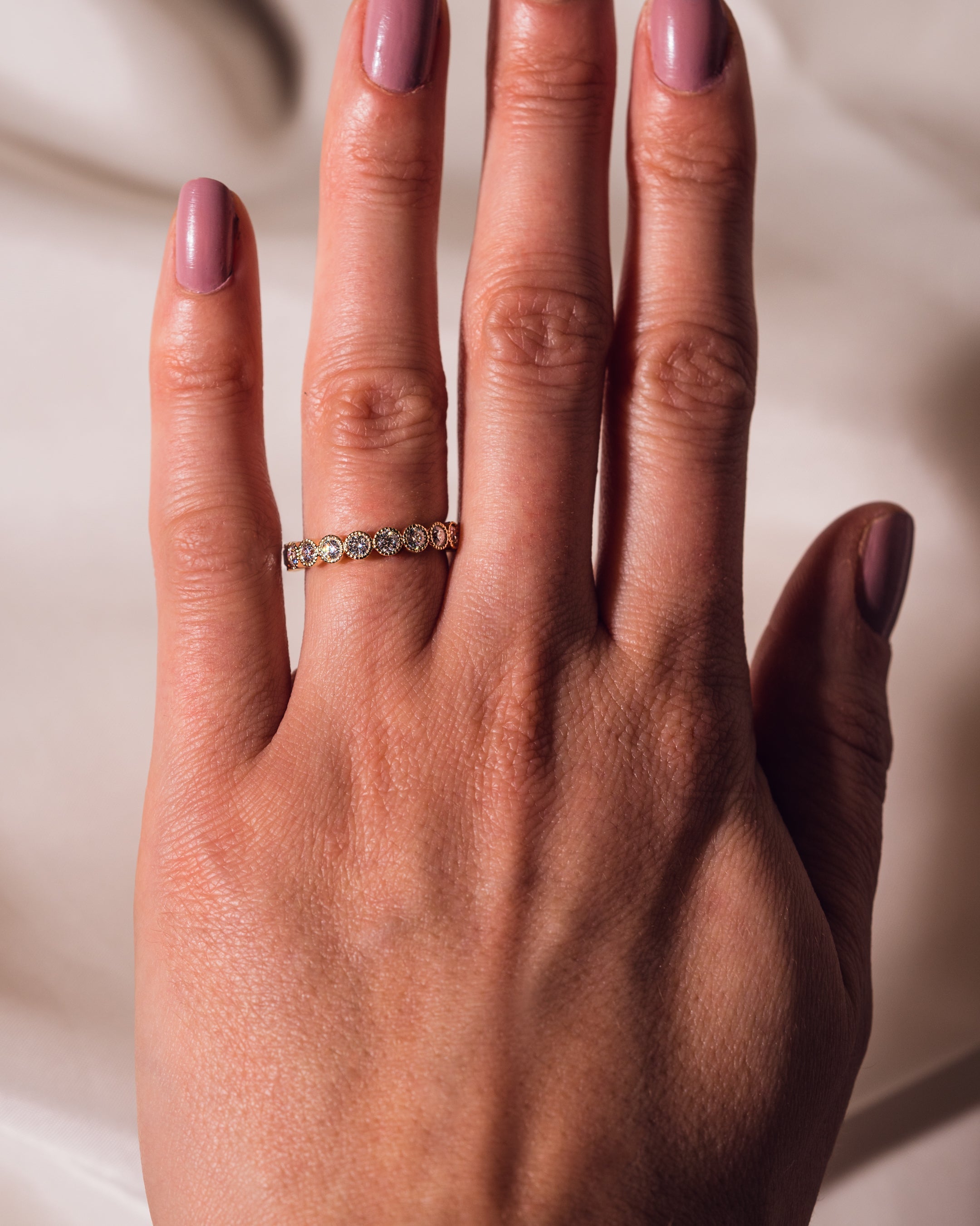 0.70 TCW Round CVD Diamond Milgrain Style Half Eternity Wedding Band - Camila Brown