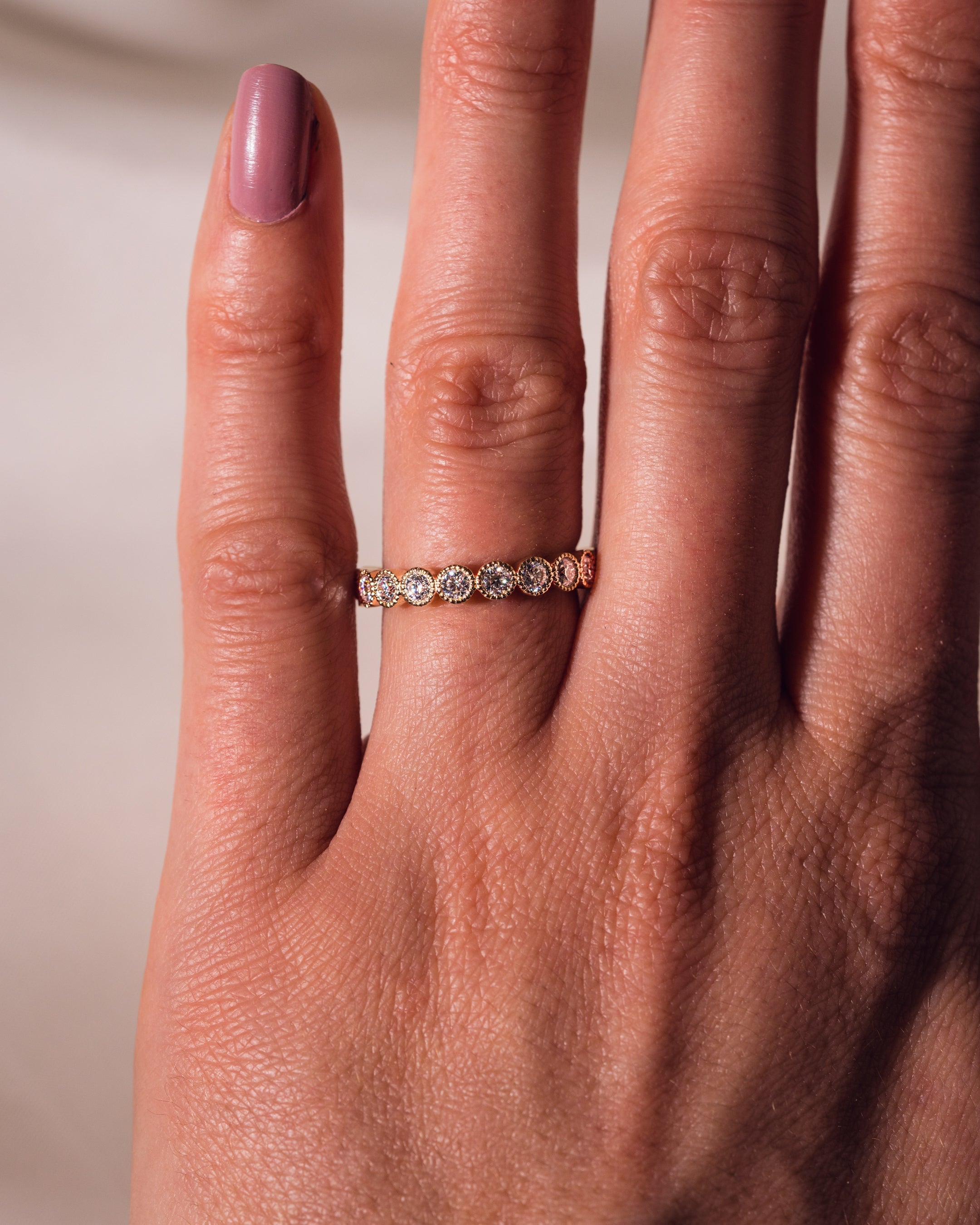 0.70 TCW Round CVD Diamond Milgrain Style Half Eternity Wedding Band - Camila Brown