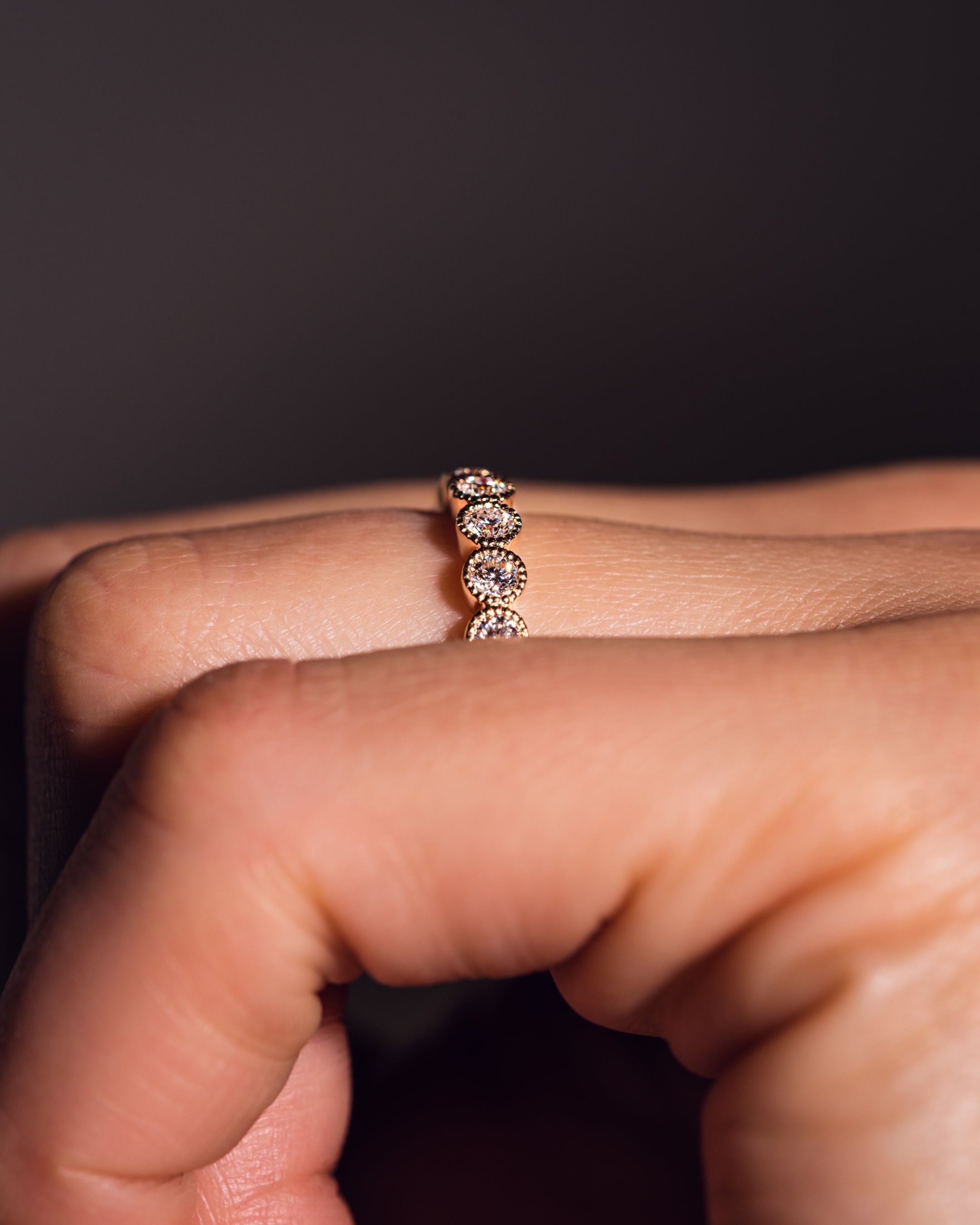 0.70 TCW Round CVD Diamond Milgrain Style Half Eternity Wedding Band - Camila Brown