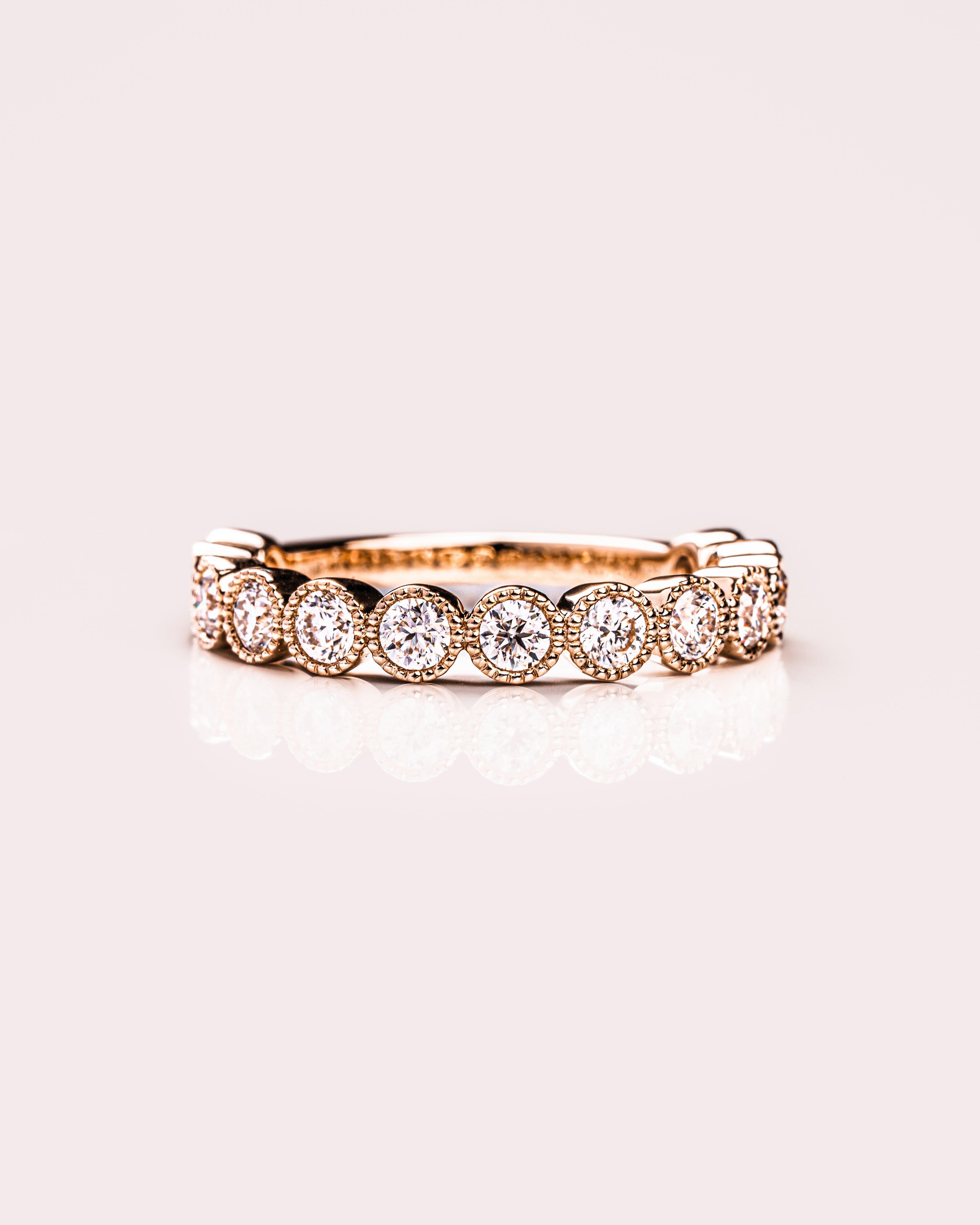 0.70 TCW Round CVD Diamond Milgrain Style Half Eternity Wedding Band - Camila Brown