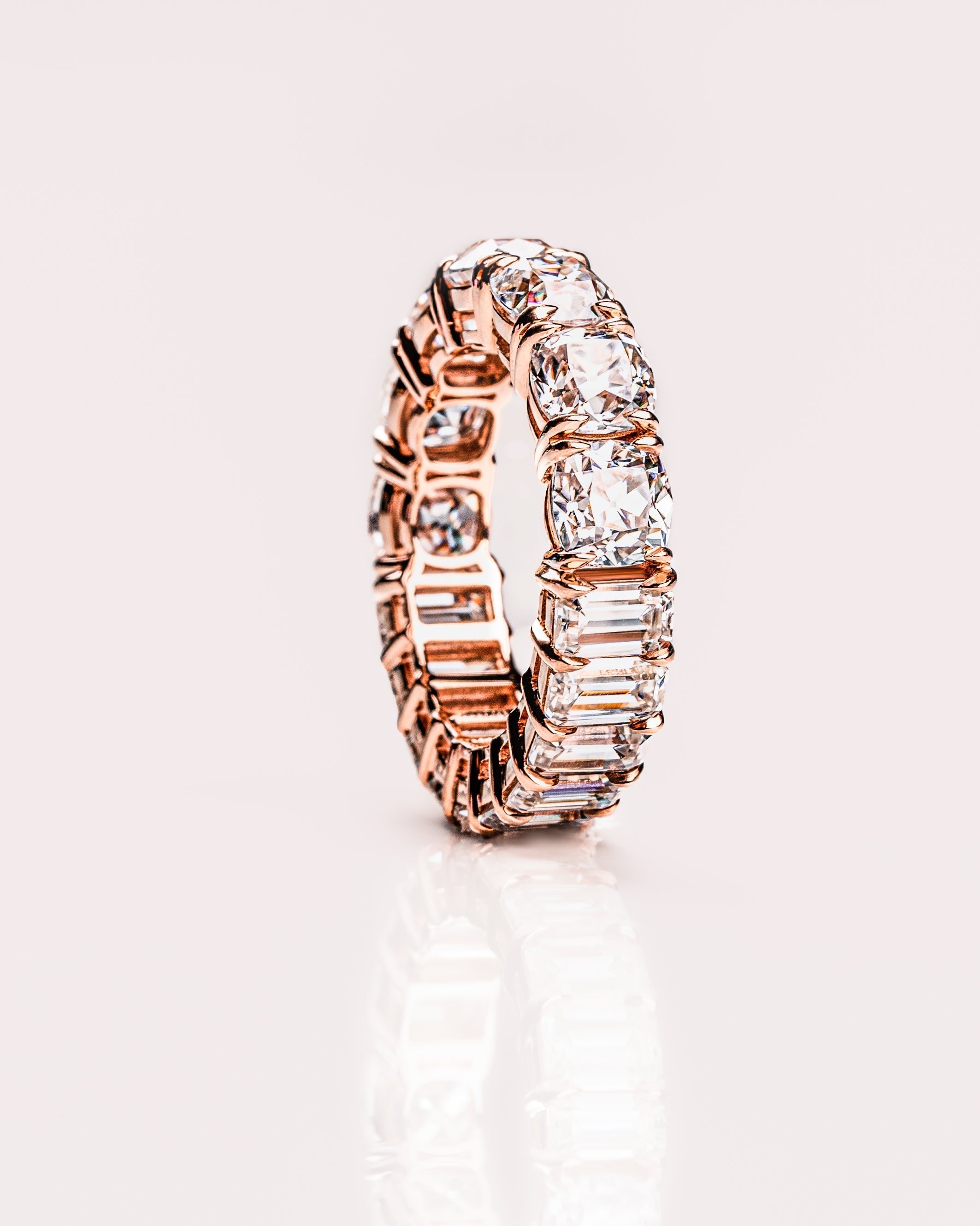 8.90 TCW Emerald & Cushion CVD Diamond Full Eternity Wedding Band - Camila Brown