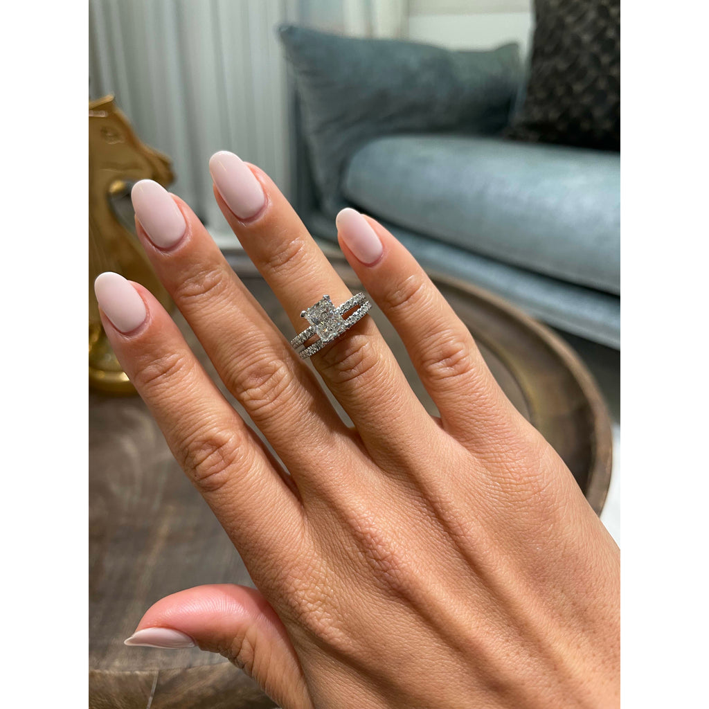 1.50 CT Radiant Solitaire & Pave F-VS Loose Diamond Bridal Set - Camila Brown