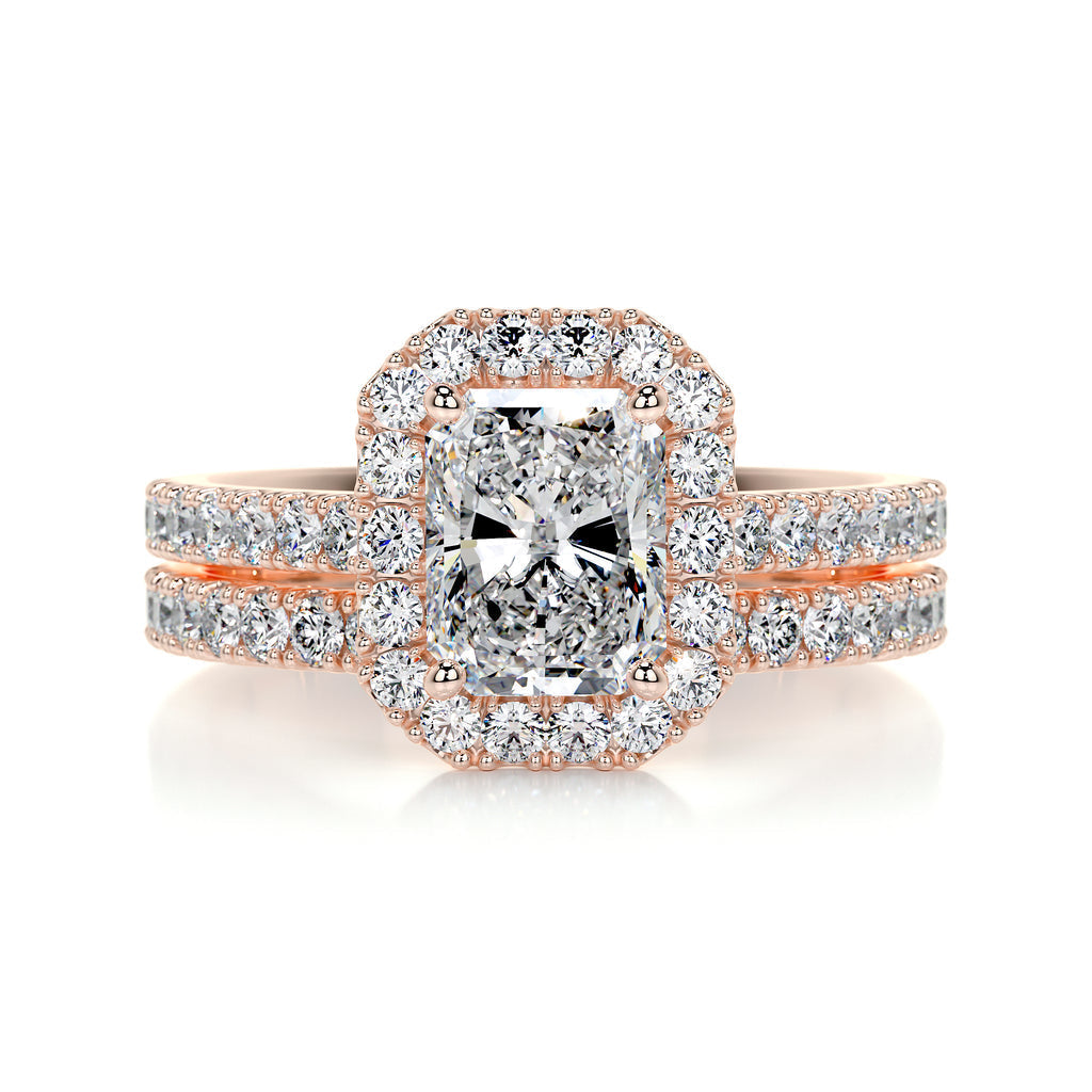 1.50 CT Radiant Cut F-VS Loose Diamond Bridal Set With Halo & Pave Setting - Camila Brown