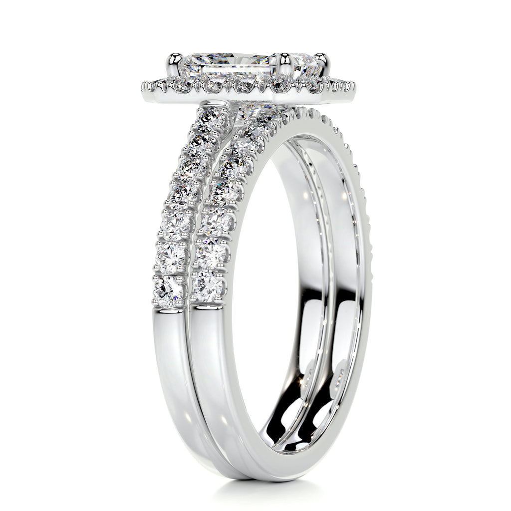 1.50 CT Radiant Cut F-VS Loose Diamond Bridal Set With Halo & Pave Setting - Camila Brown