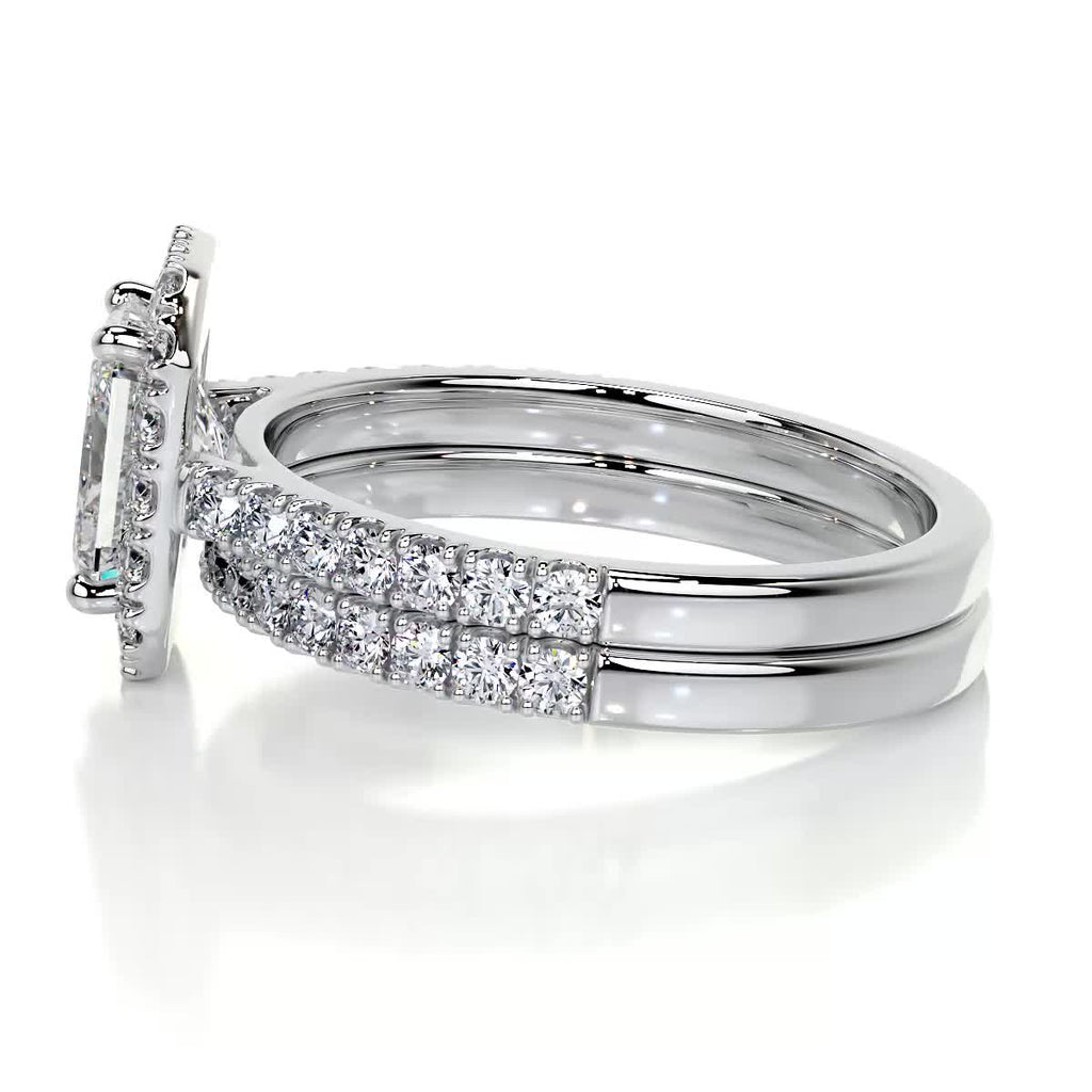 1.50 CT Radiant Cut F-VS Loose Diamond Bridal Set With Halo & Pave Setting - Camila Brown
