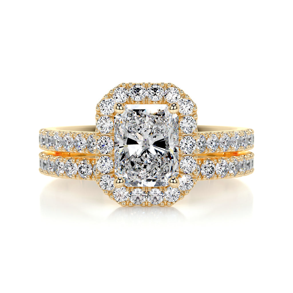 1.50 CT Radiant Cut F-VS Loose Diamond Bridal Set With Halo & Pave Setting - Camila Brown