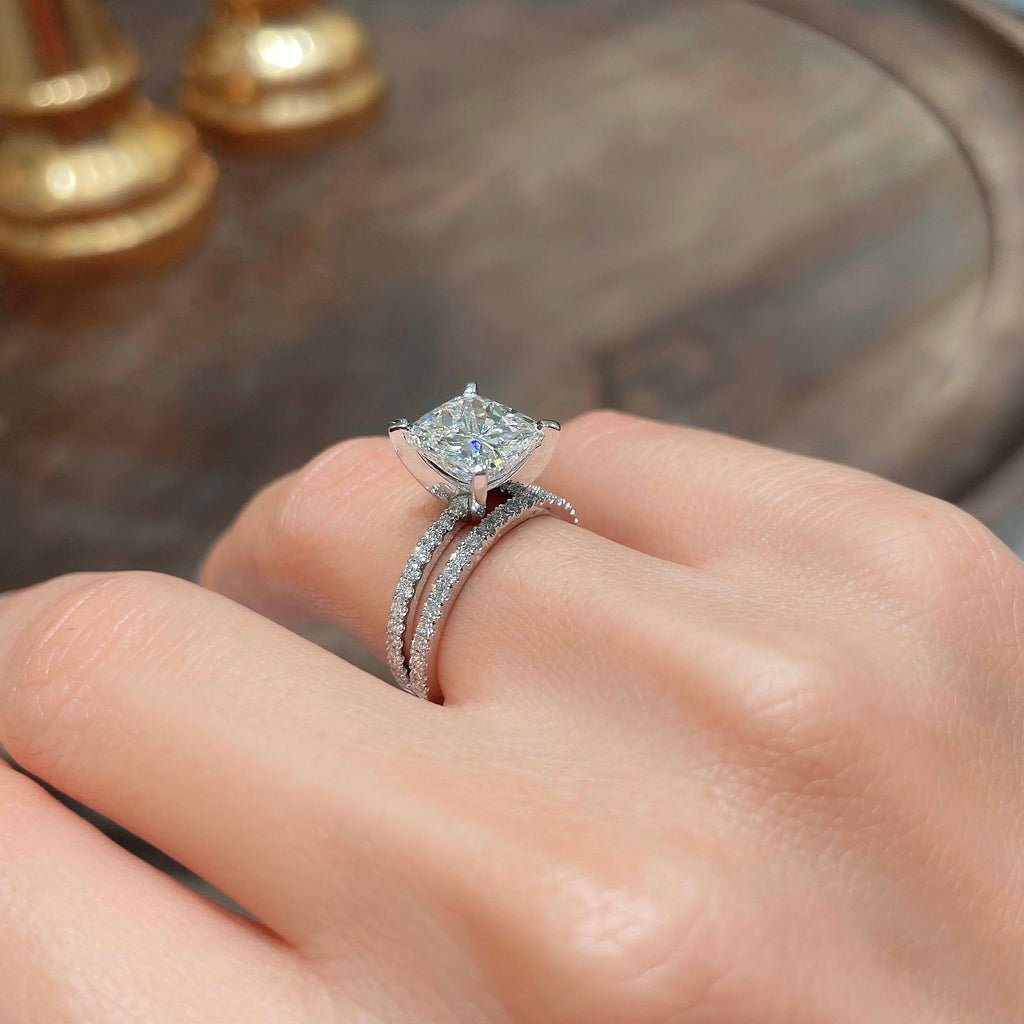 3.0 CT Cushion Solitaire & Pave Setting F-VS Loose Diamond Bridal Set - Camila Brown