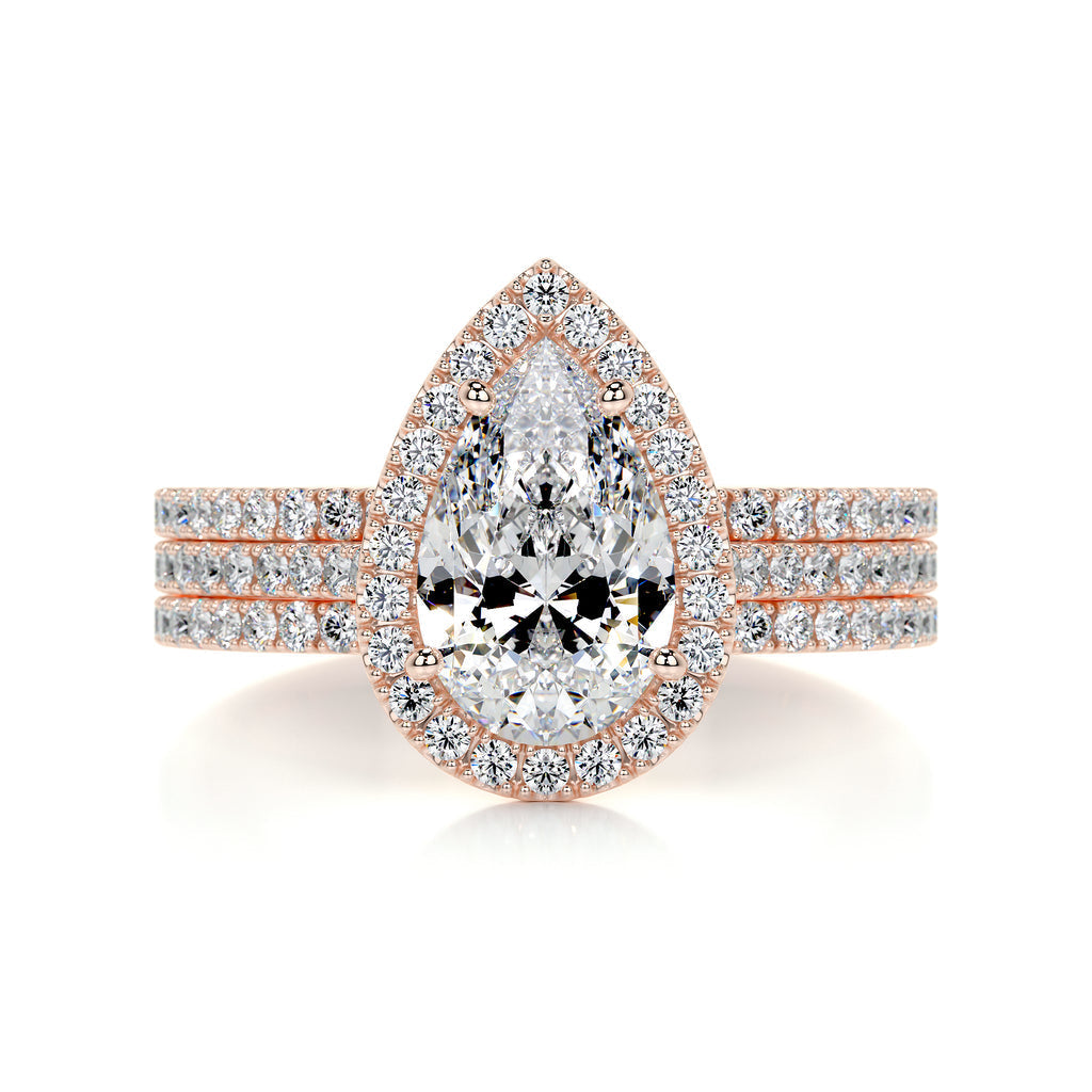2.0 CT Pear Shaped F-VS Loose Diamond Bridal Set With Halo & Pave Setting - Camila Brown