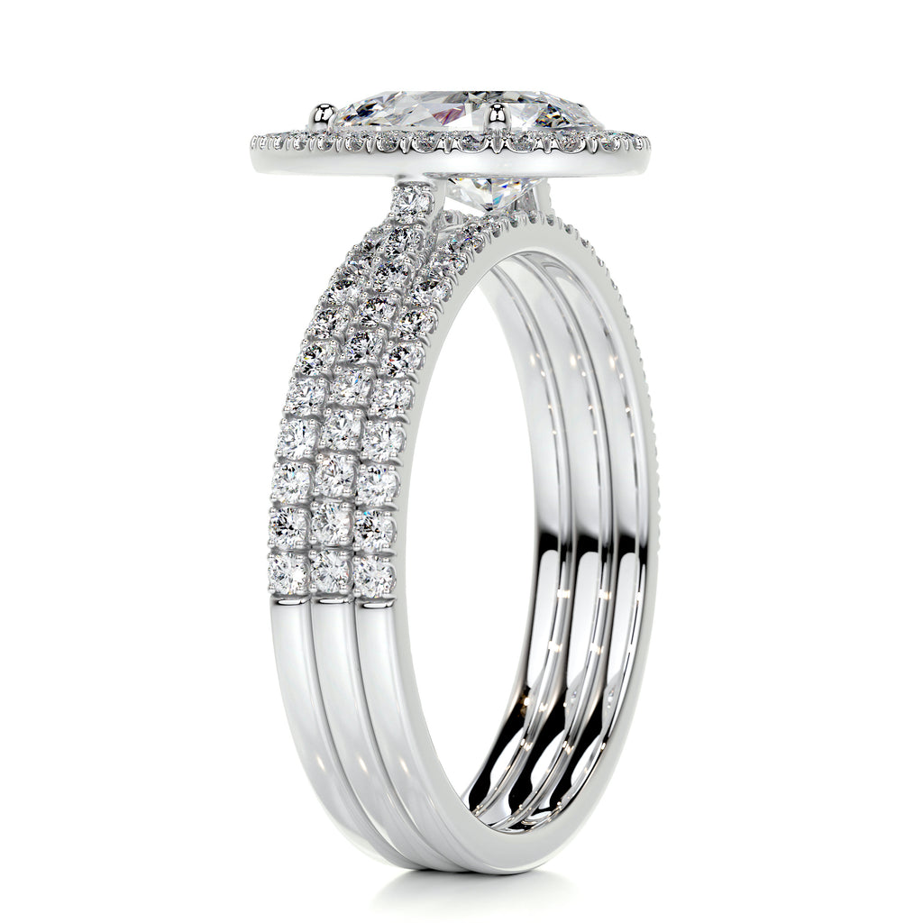 2.0 CT Pear Shaped F-VS Loose Diamond Bridal Set With Halo & Pave Setting - Camila Brown
