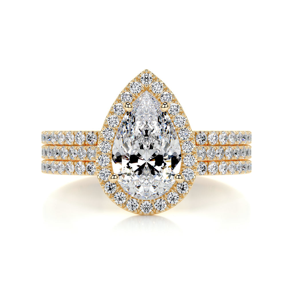 2.0 CT Pear Shaped F-VS Loose Diamond Bridal Set With Halo & Pave Setting - Camila Brown