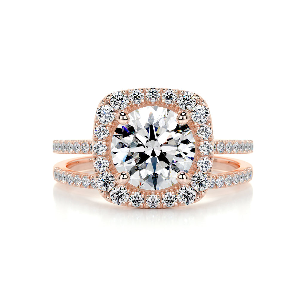 2.0 CT Round Shaped F-VS Loose Diamond Bridal Set With Halo & Pave Setting - Camila Brown