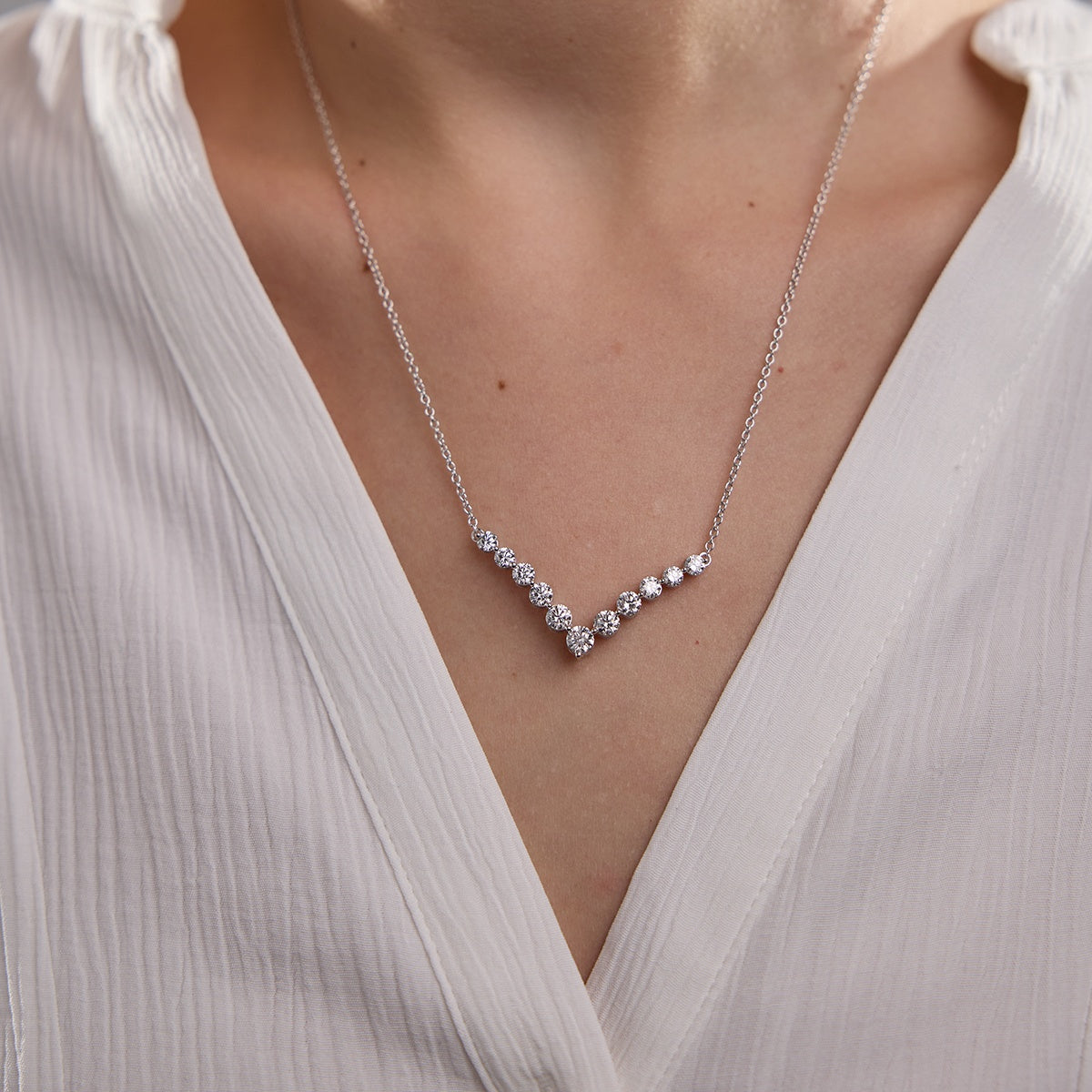 2.15 TCW Round Moissanite Diamond Chevron Style Necklace - Camila Brown