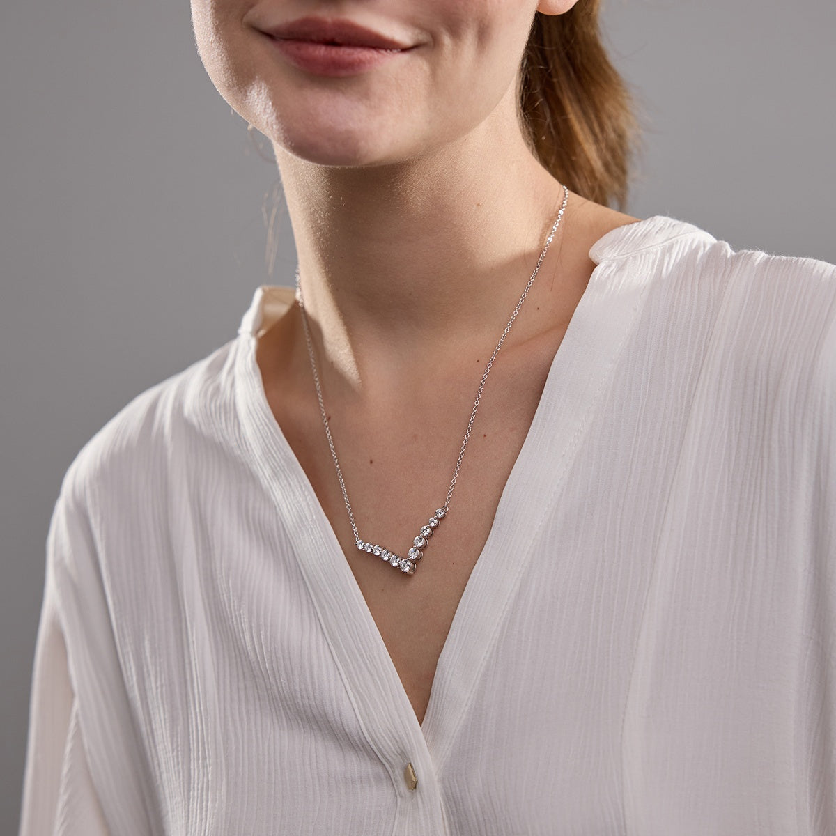 2.15 TCW Round Moissanite Diamond Chevron Style Necklace - Camila Brown
