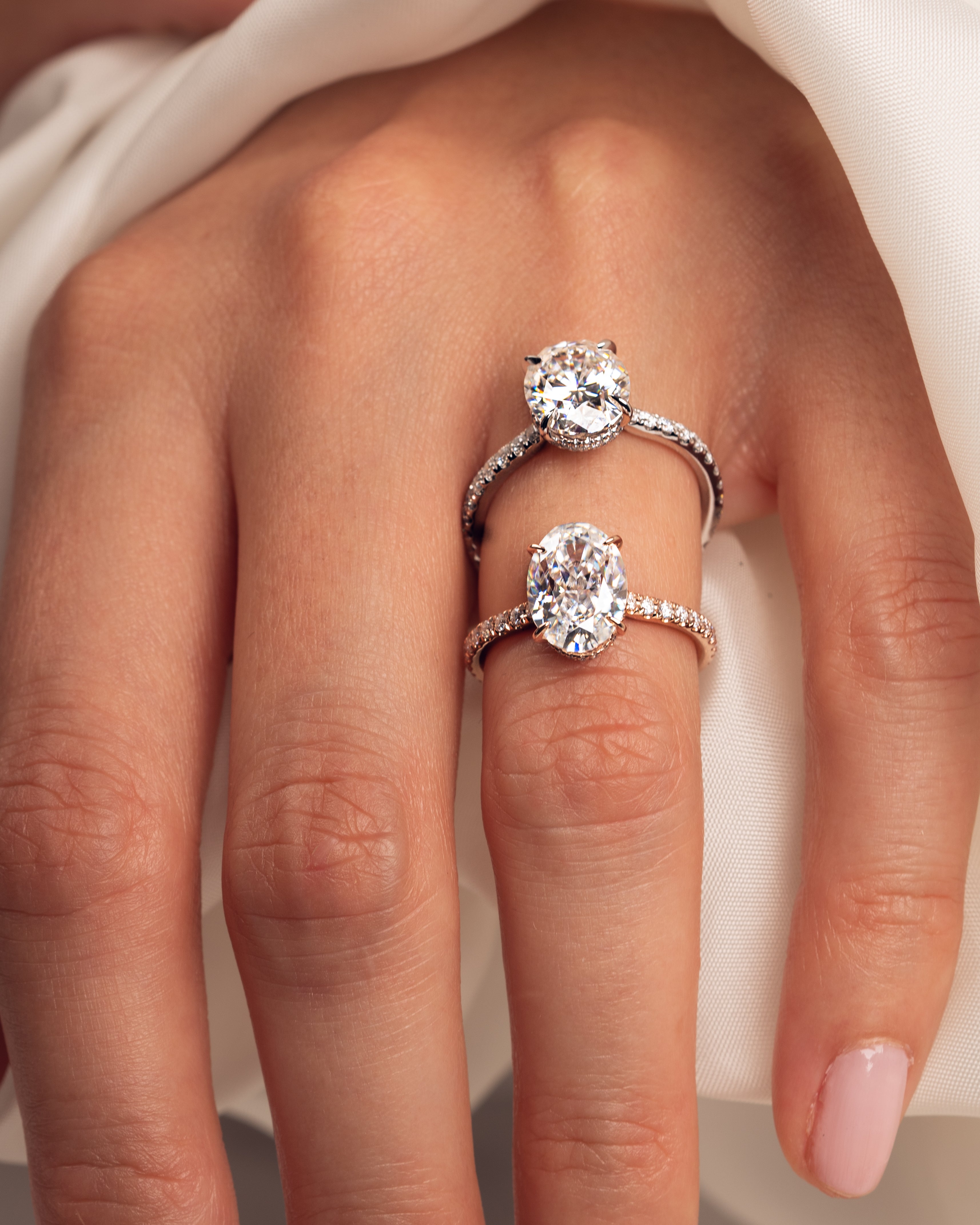 1.90 - 3.90 CT Oval F/VS1 CVD Diamond Hidden Halo Pave Setting Engagement Ring - Camila Brown