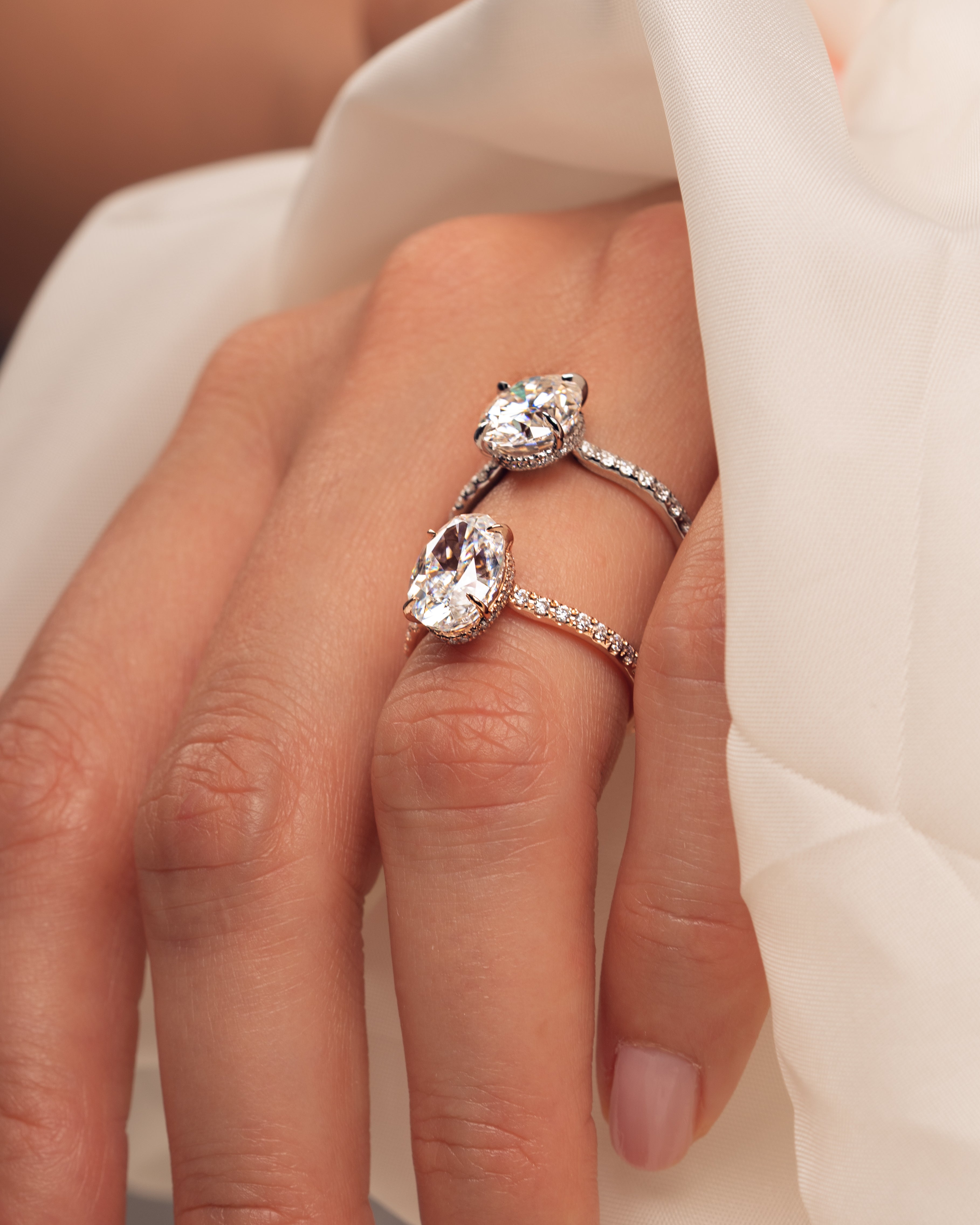 1.90 - 3.90 CT Oval F/VS1 CVD Diamond Hidden Halo Pave Setting Engagement Ring - Camila Brown