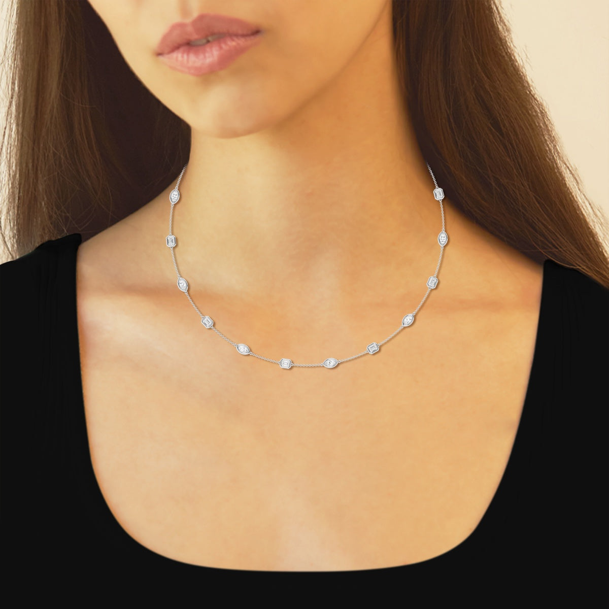 2.80 TCW Marquise & Emerald Moissanite Diamond Bezel Style Necklace - Camila Brown
