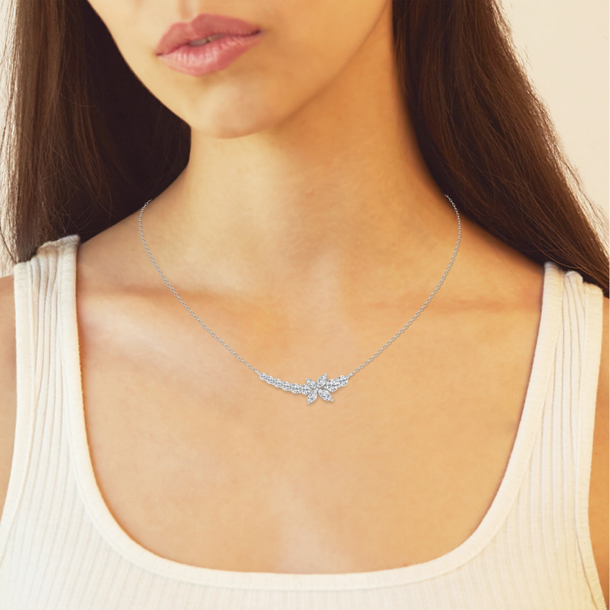 1.66 TCW Marquise & Round Moissanite Diamond Curved Butterfly Necklace - Camila Brown