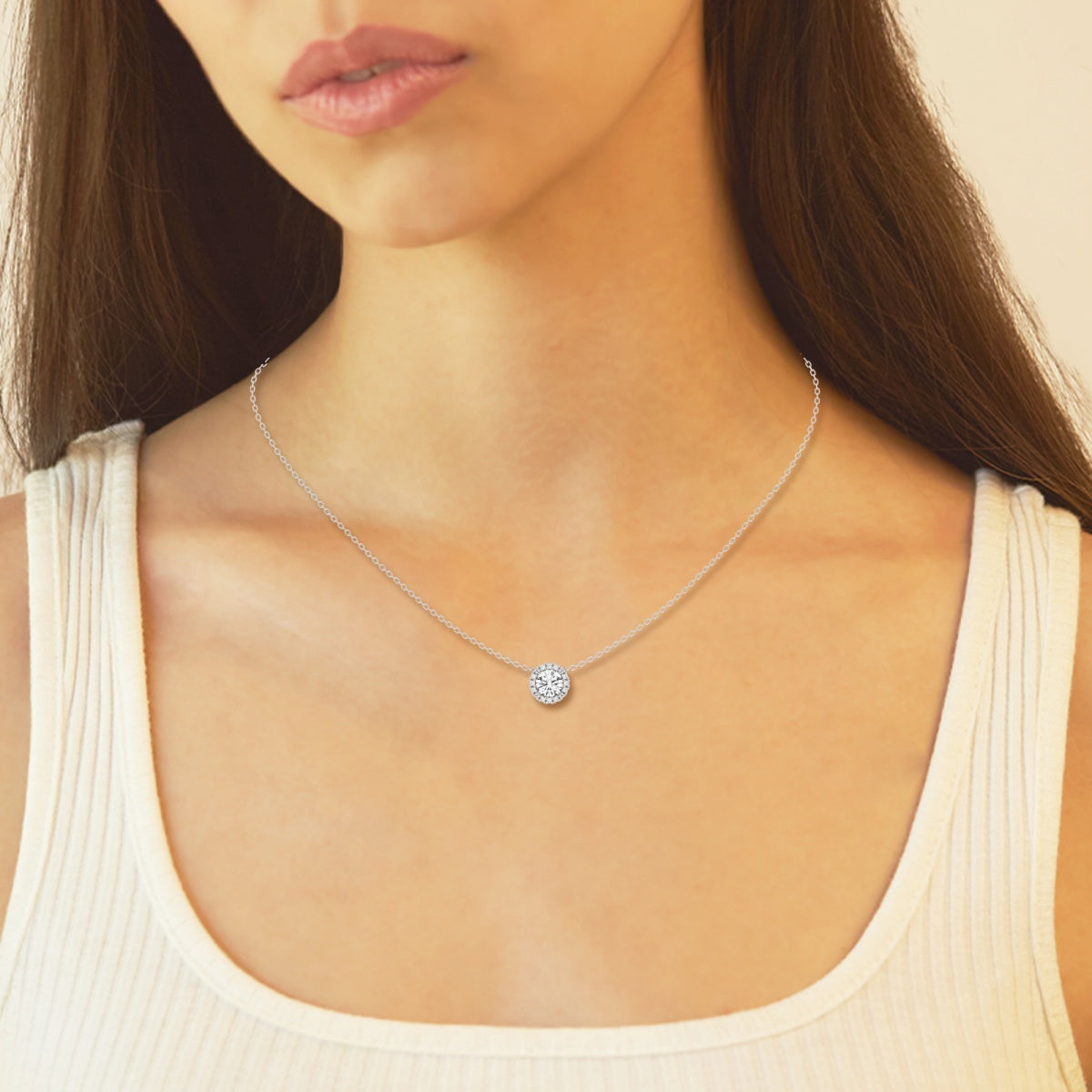 0.50 CT Round Moissanite Diamond Halo Necklace - Camila Brown