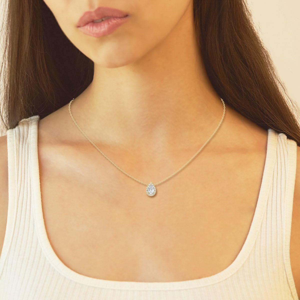 0.50 CT Pear Moissanite Diamond Halo Style Necklace - Camila Brown