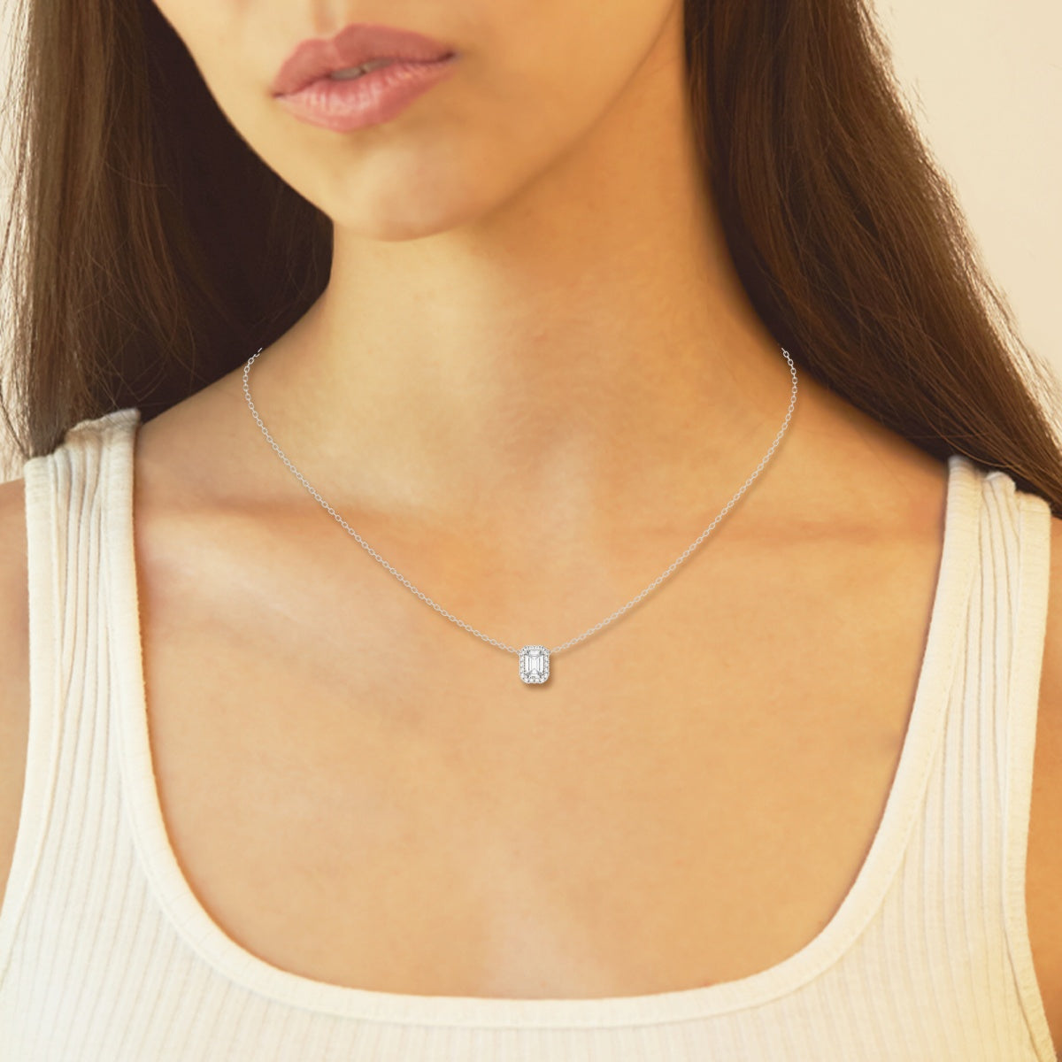 0.50 TC Emerald Moissanite Diamond Halo Style Necklace - Camila Brown
