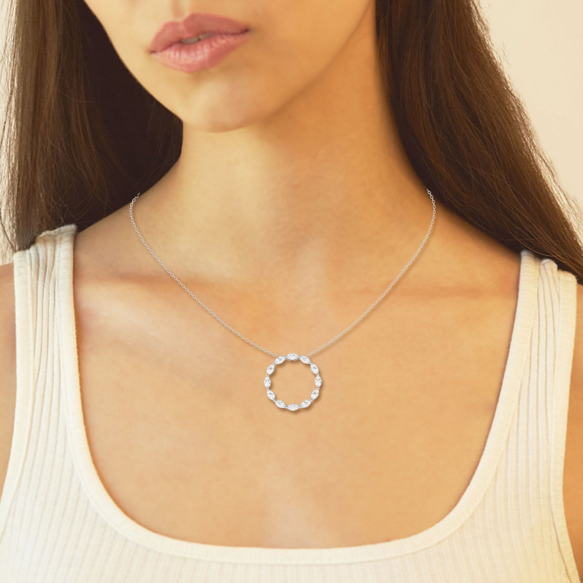 1.01 TCW Maquise Moissanite Diamond Circle Pendent Necklace - Camila Brown