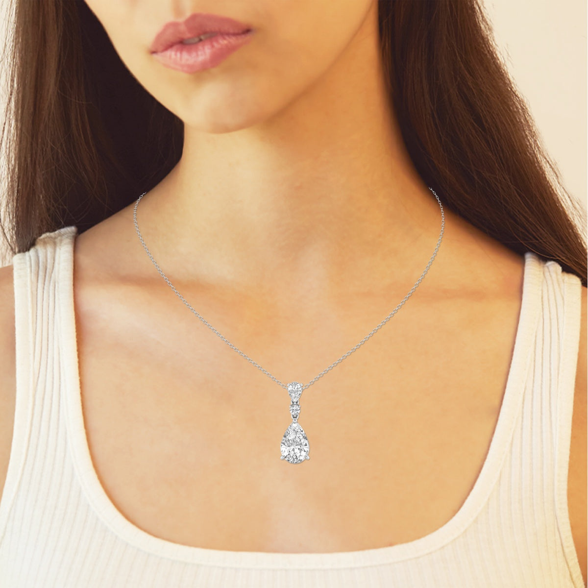3.50 CT Pear Moissanite Diamond Three Stone Necklace - Camila Brown