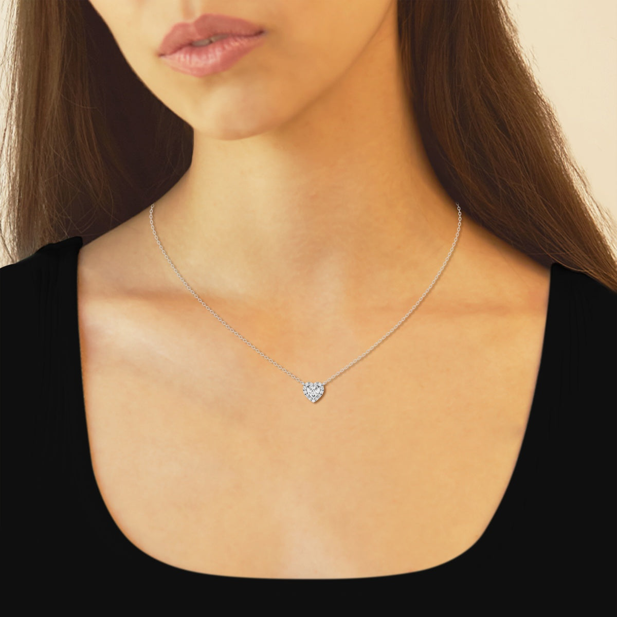 0.40 CT Heart Moissanite Diamond Halo Style Necklace - Camila Brown