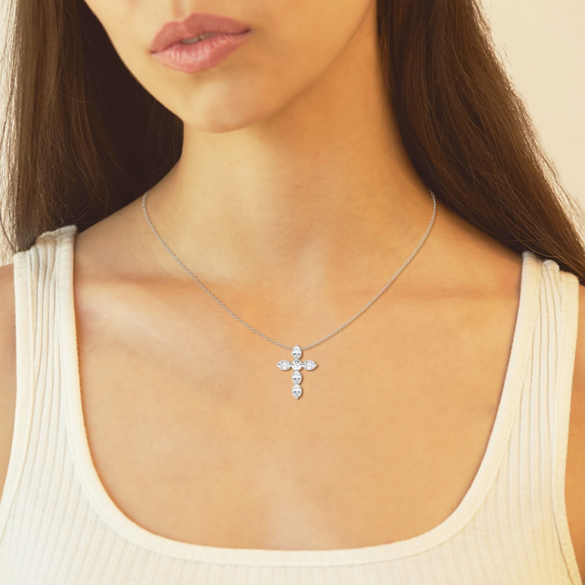 1.0 TCW Round & Oval Moissanite Diamond Cross Necklace - Camila Brown