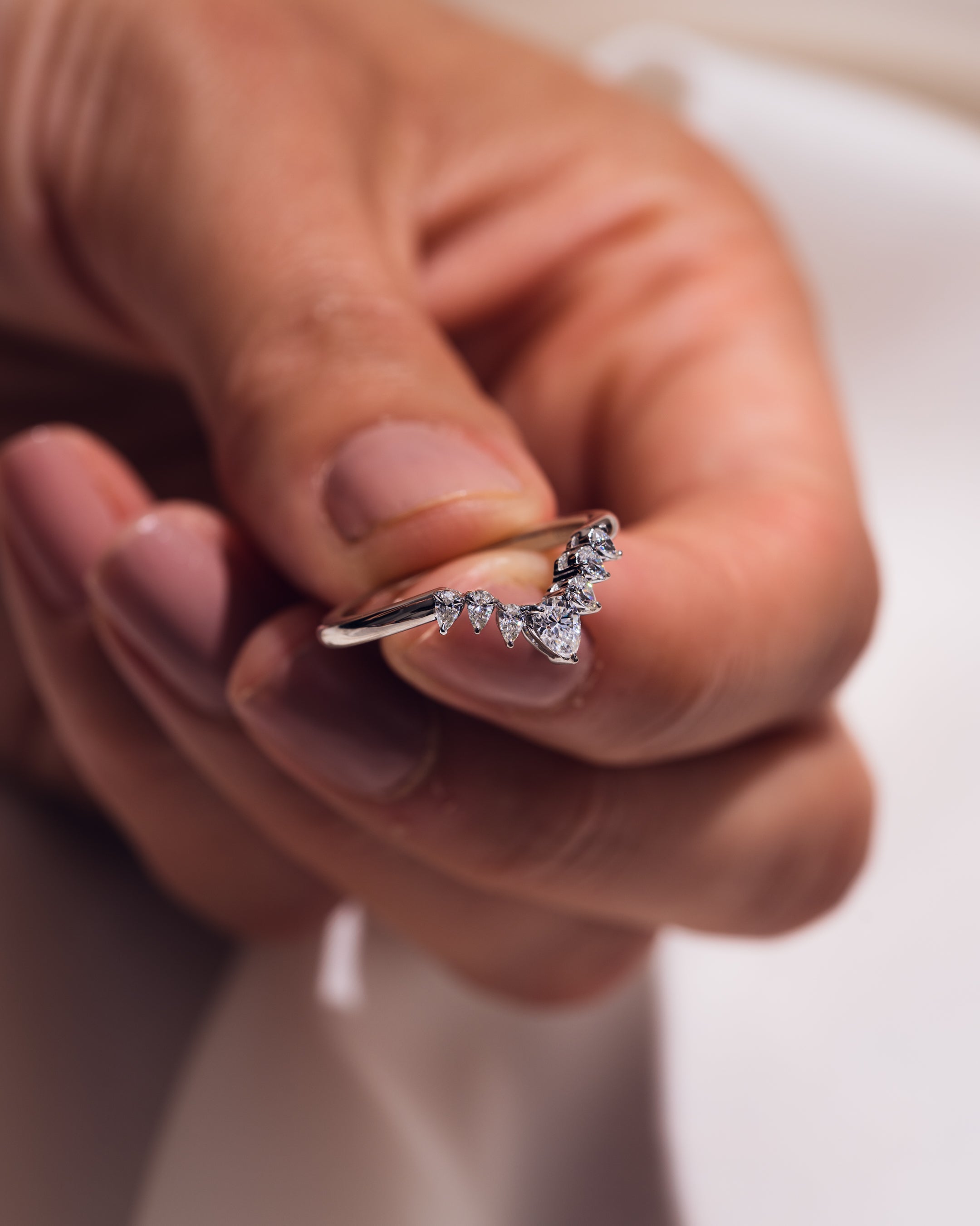 0.34 TCW Pear CVD Diamond Curved Wedding Band - Camila Brown