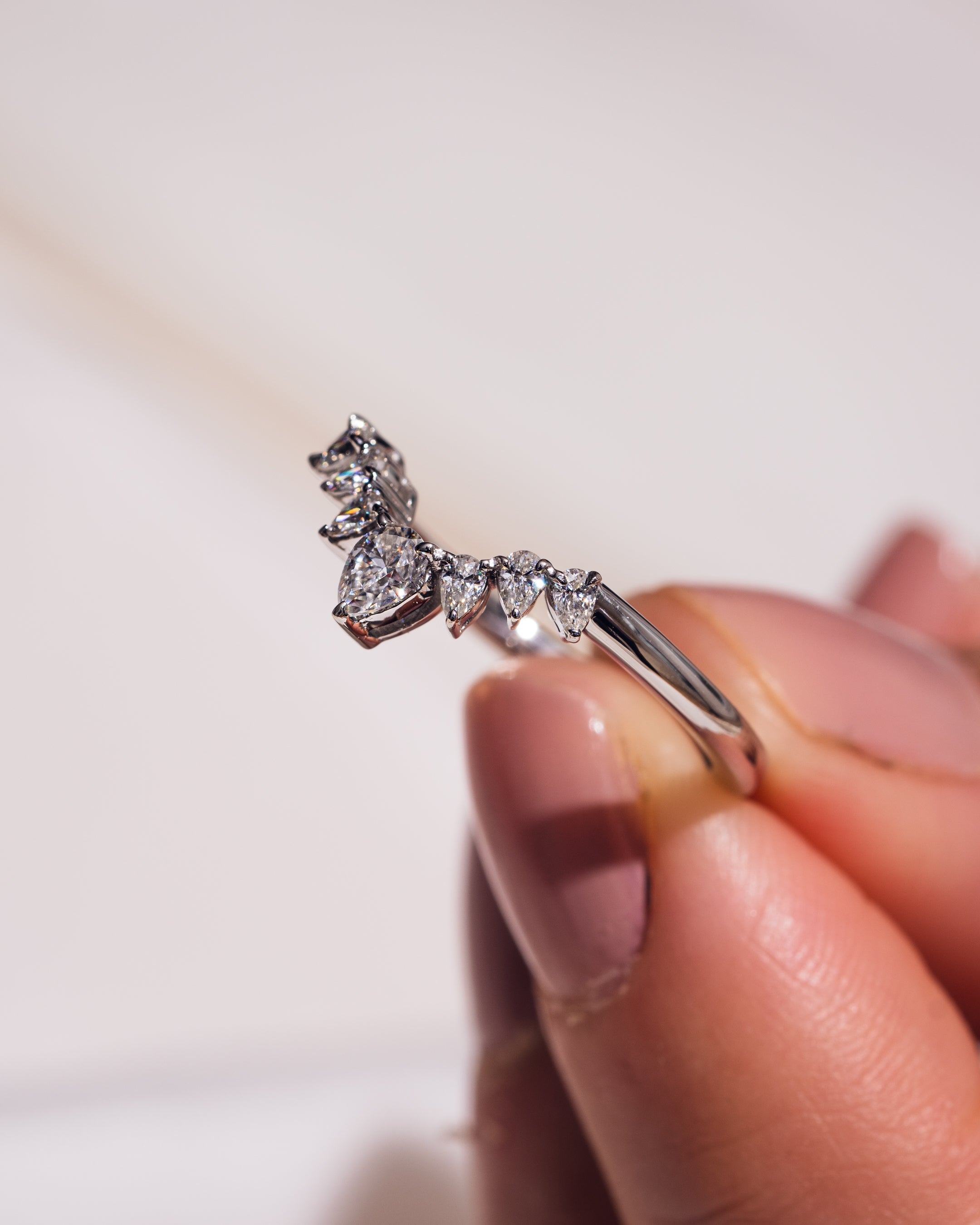 0.34 TCW Pear CVD Diamond Curved Wedding Band - Camila Brown