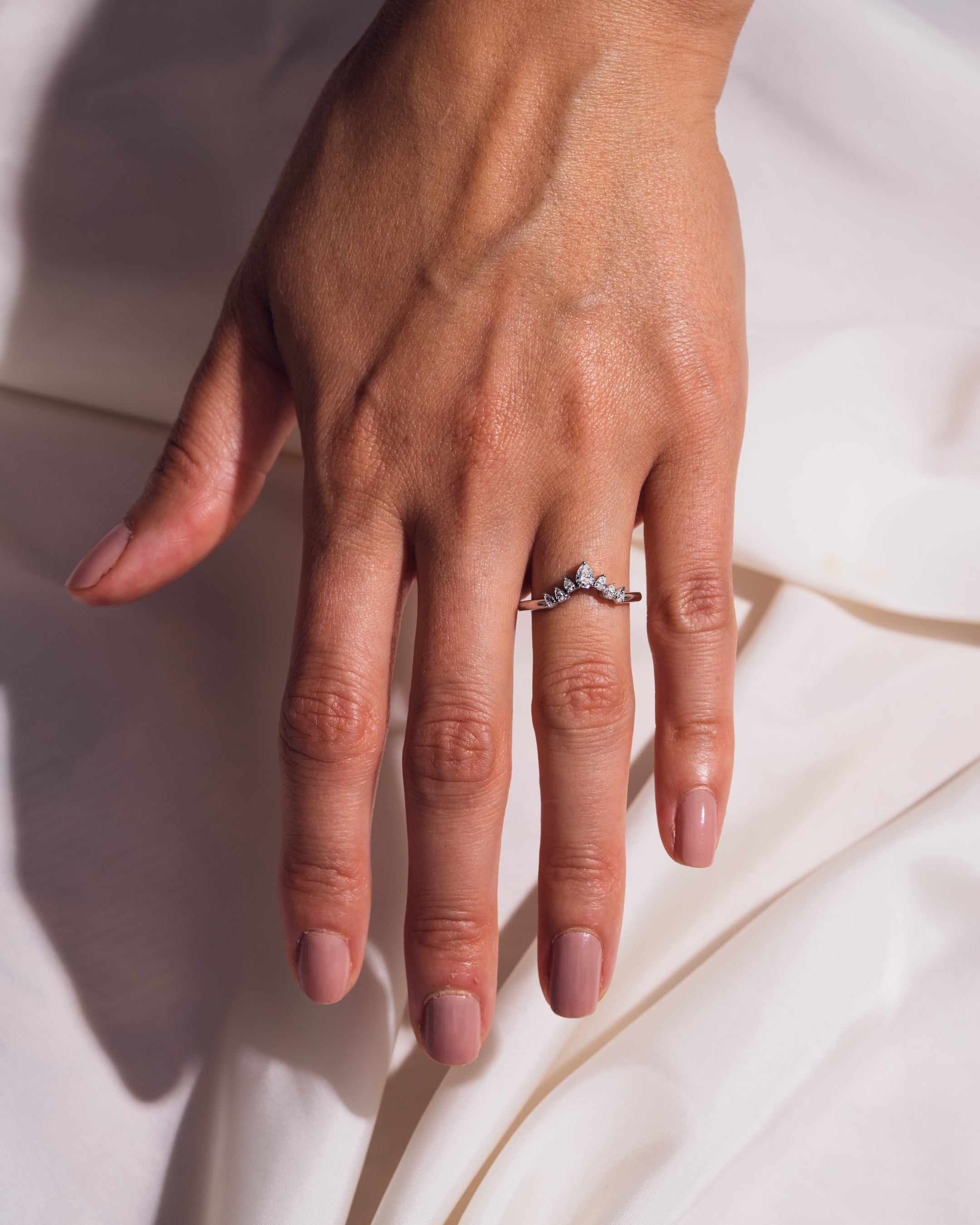 0.34 TCW Pear CVD Diamond Curved Wedding Band - Camila Brown