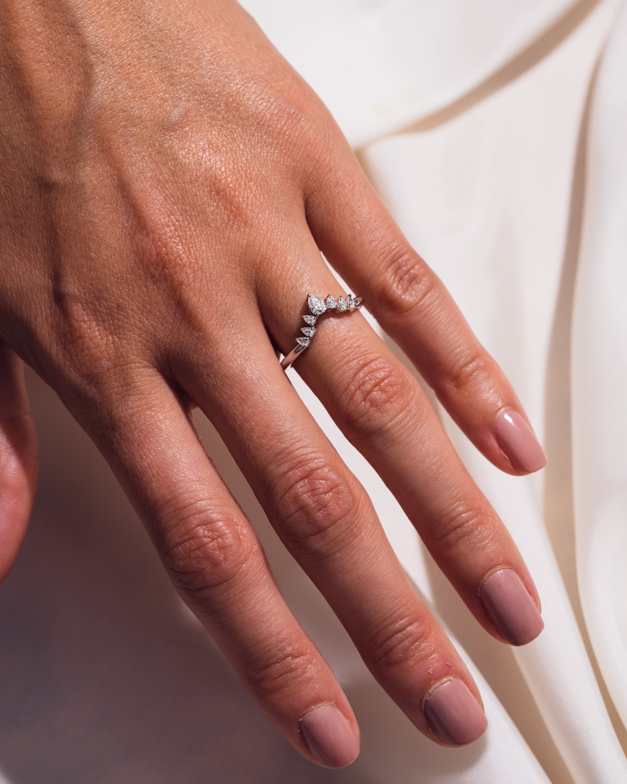 0.34 TCW Pear CVD Diamond Curved Wedding Band - Camila Brown