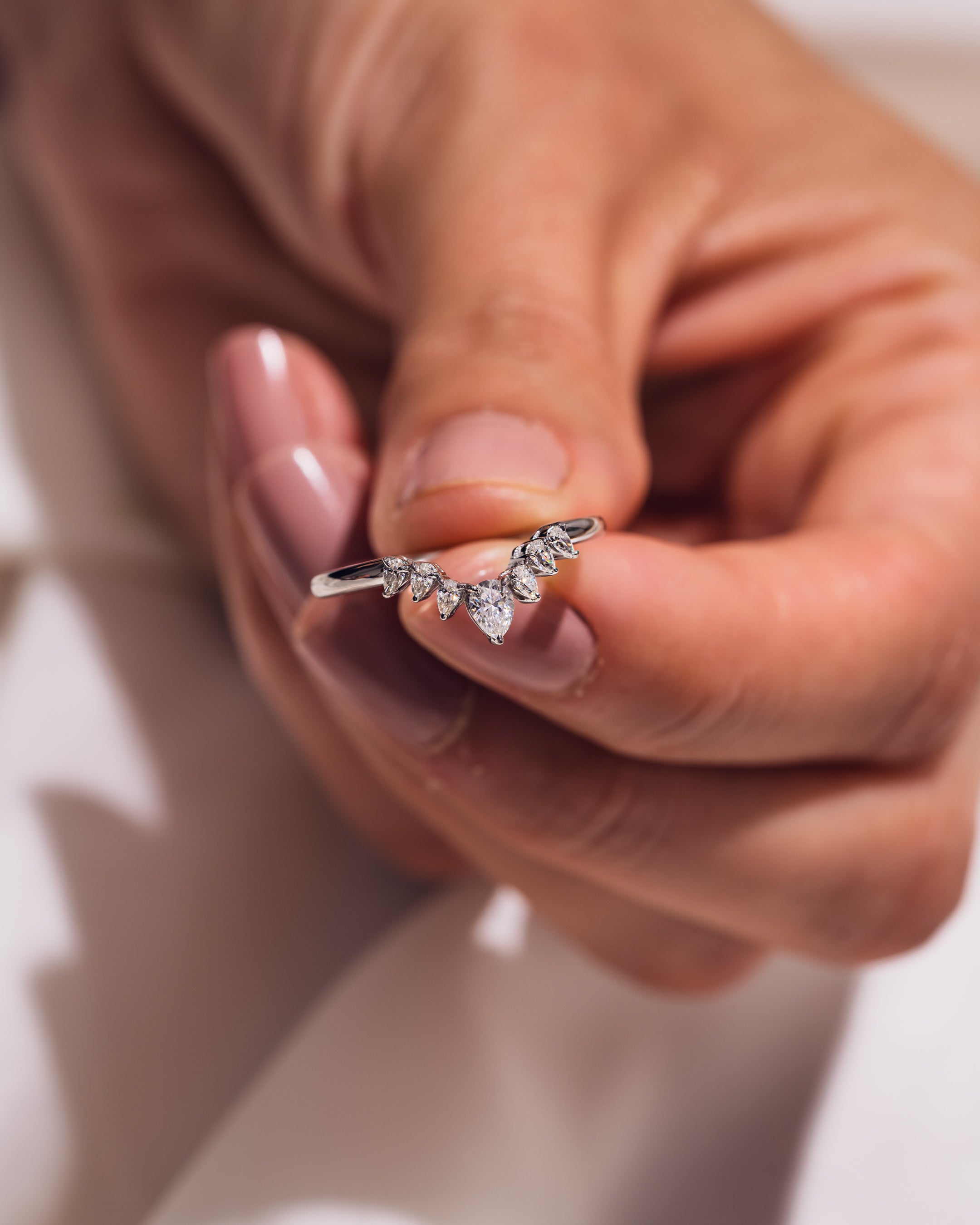 0.34 TCW Pear CVD Diamond Curved Wedding Band - Camila Brown