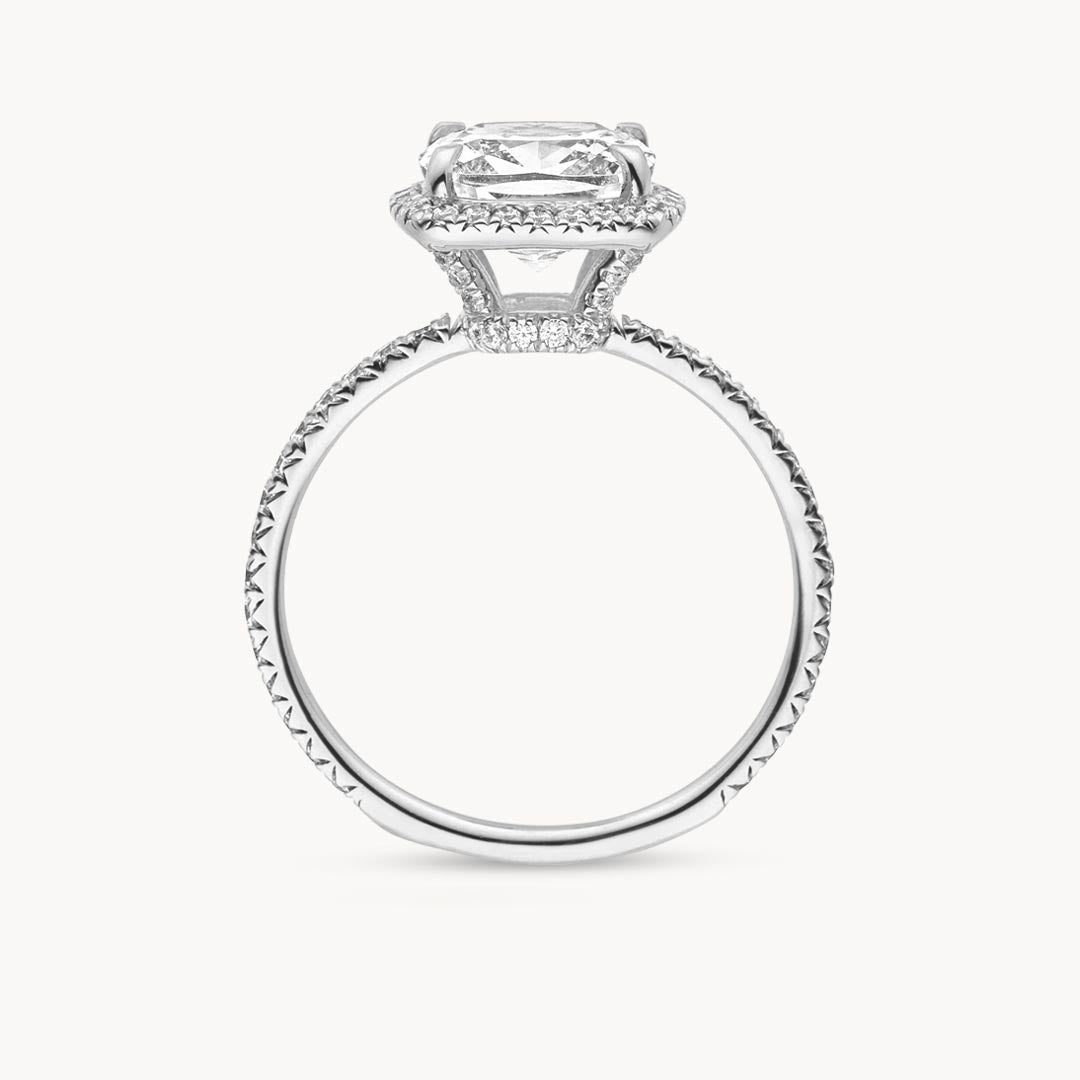 1.0-3.0 CT Cushion Cut F/VS1 CVD Diamond Halo Pave Setting Engagement Ring - Camila Brown