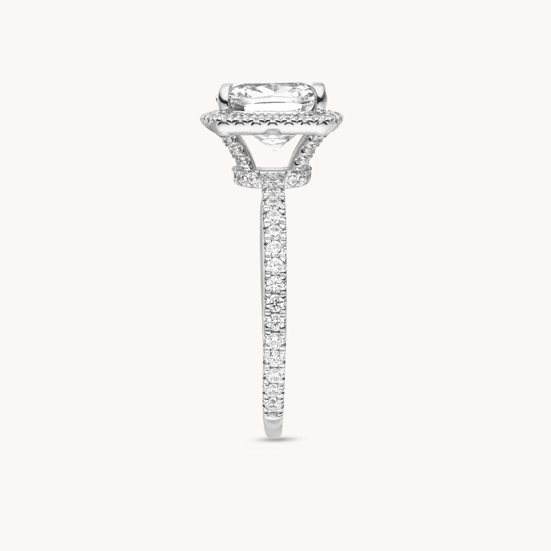 1.0-3.0 CT Cushion Cut F/VS1 CVD Diamond Halo Pave Setting Engagement Ring - Camila Brown